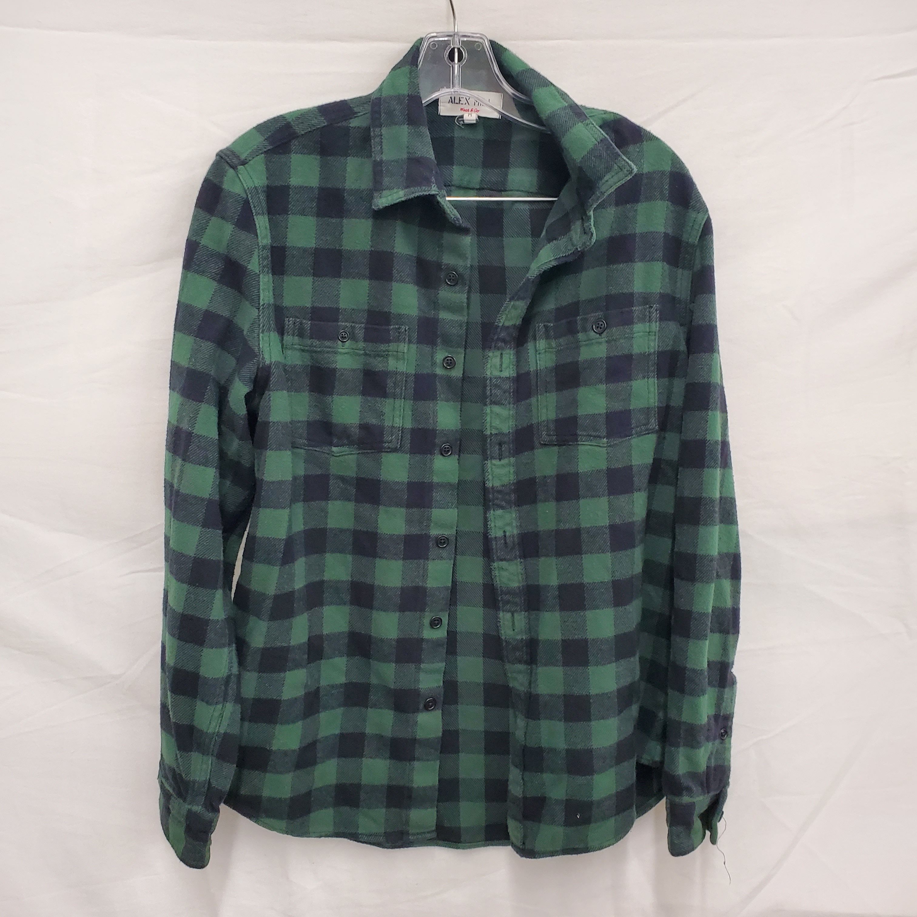 Buy the Alex Mills MN's 100% Cotton Green & Black Plaid Shirt Size M ...