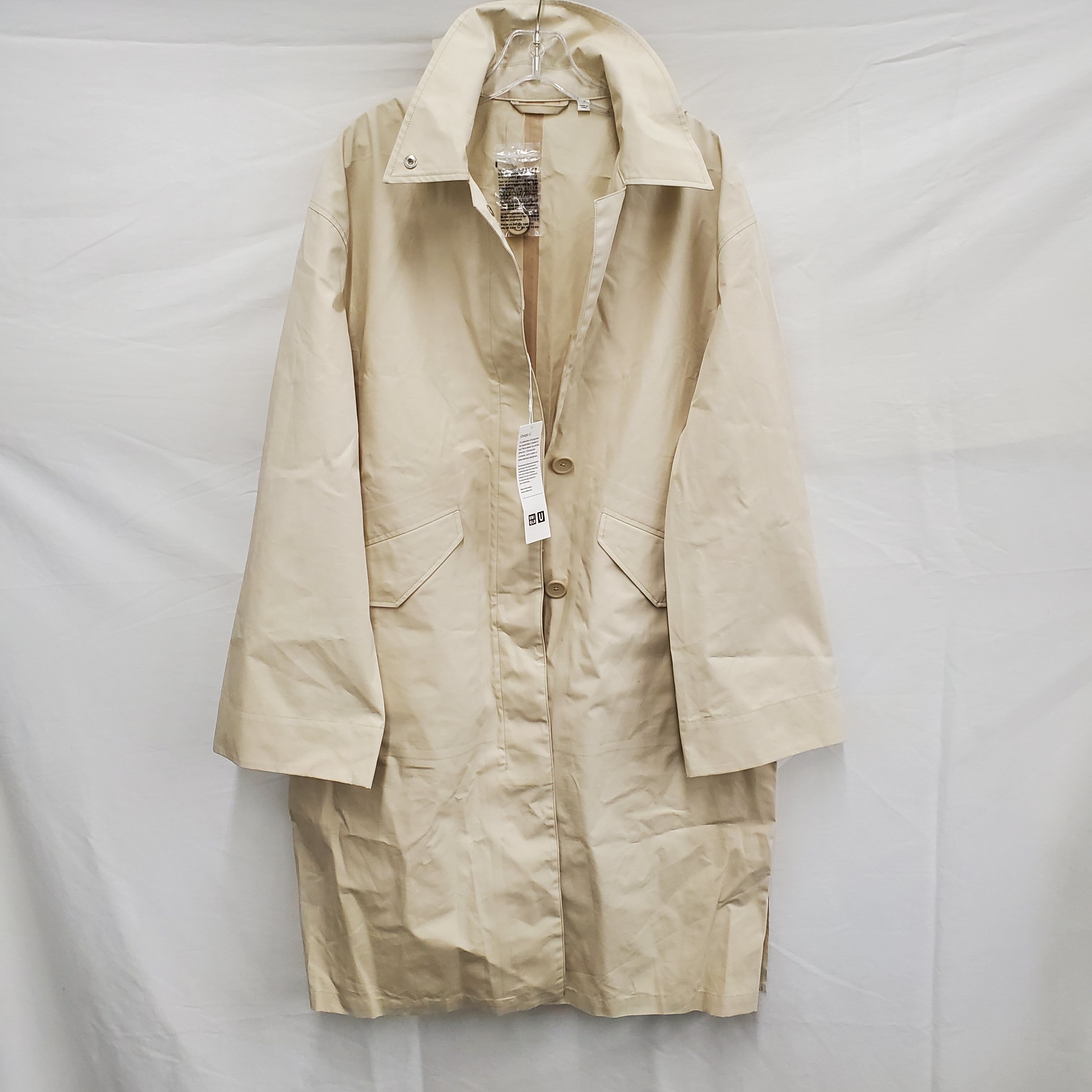 Buy the NWT UNI-QLO WM;s Hooded 100% Cotton Snap Button Beige Rain