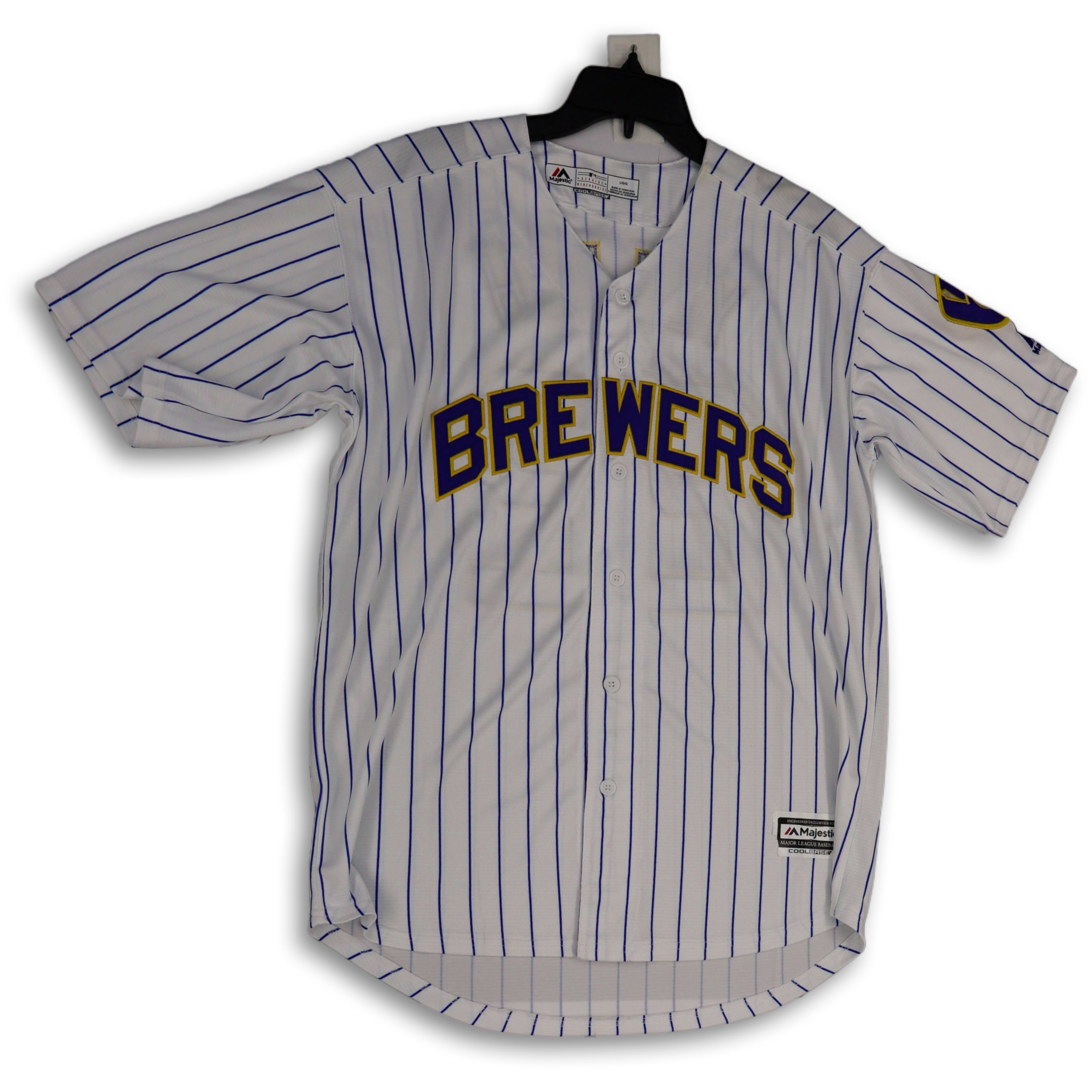 Majestic Milwaukee Brewers Gray Sewn Baseball Jersey Mens Large As Is