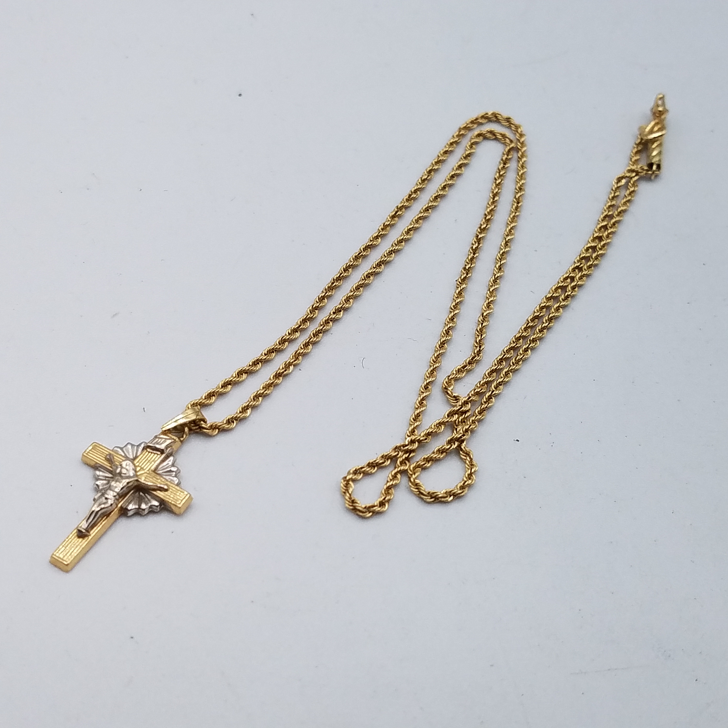 Buy the 14k Two-Tone Gold Crucifix Cross Pendant Rope Chain Necklace ...