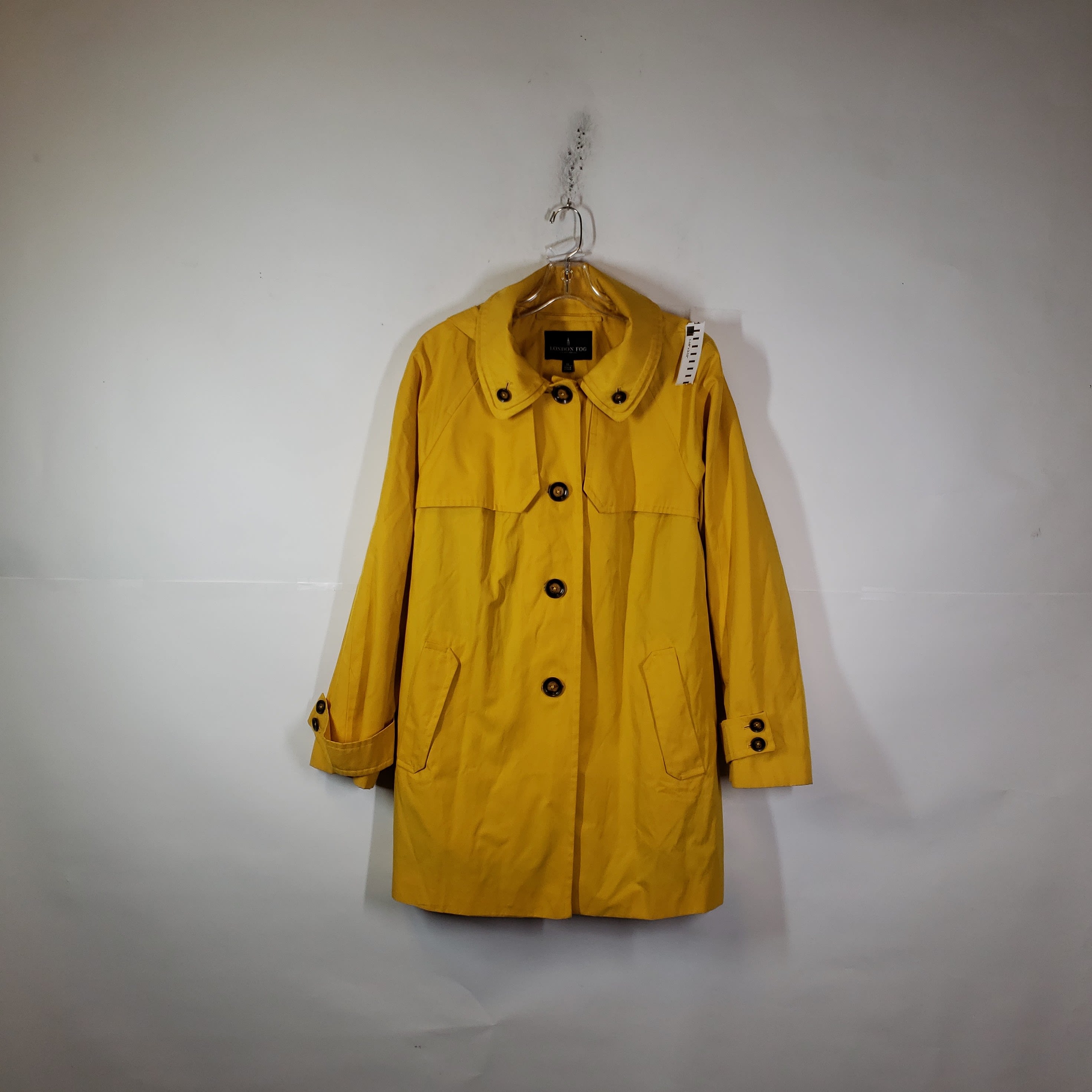 Buy the Womens Long Sleeve Collared Hooded Button-Front Raincoat Size ...