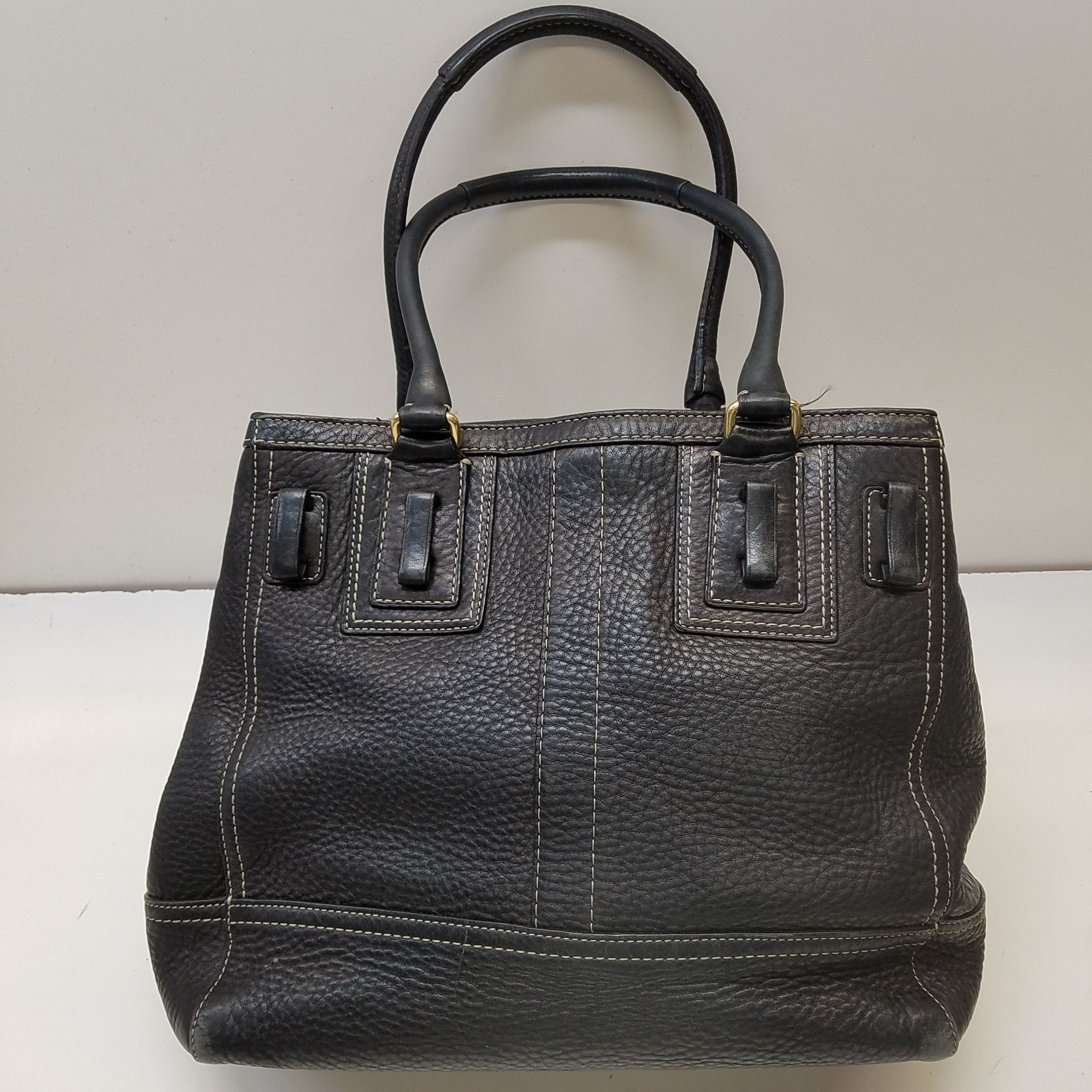 Buy the Coach Handbag Hampton Pebbled Leather Black Shoulder Bag ...