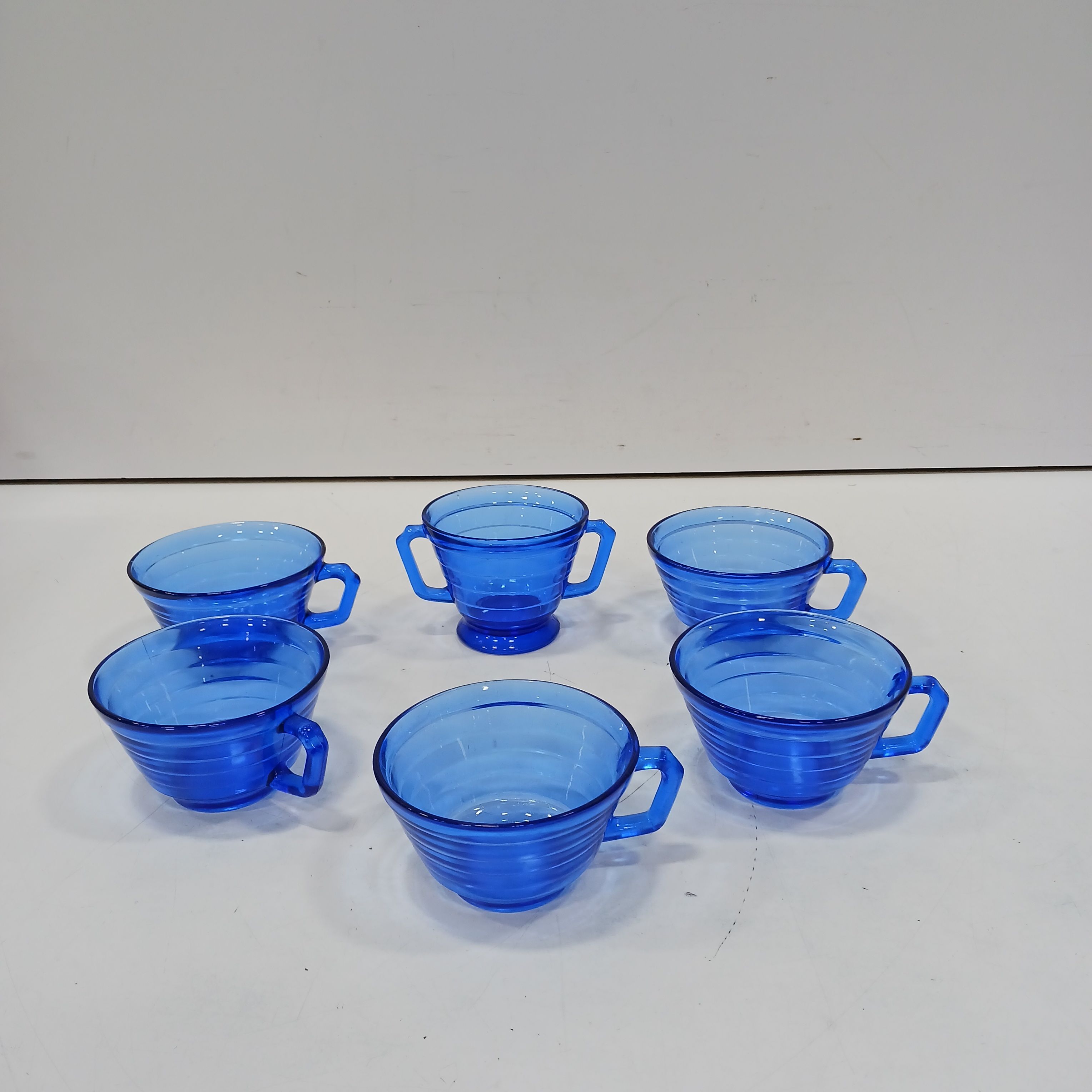 Set Of 8 Hazel Atlas Moderntone Blue Depression Glass Cups - Ruby Lane