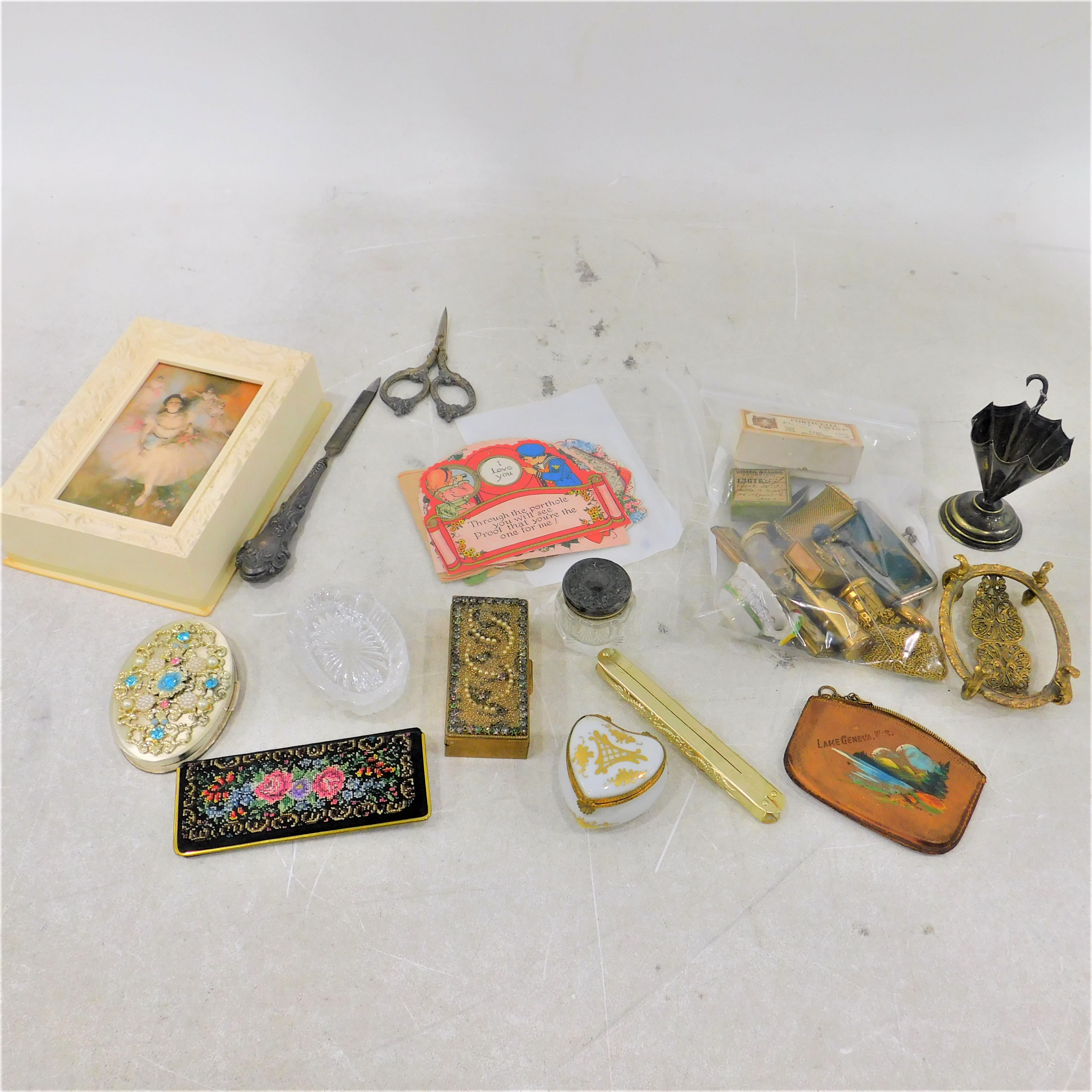 Buy the Vintage Women's Vanity Accessories Lot Trinket Boxes Cards ...