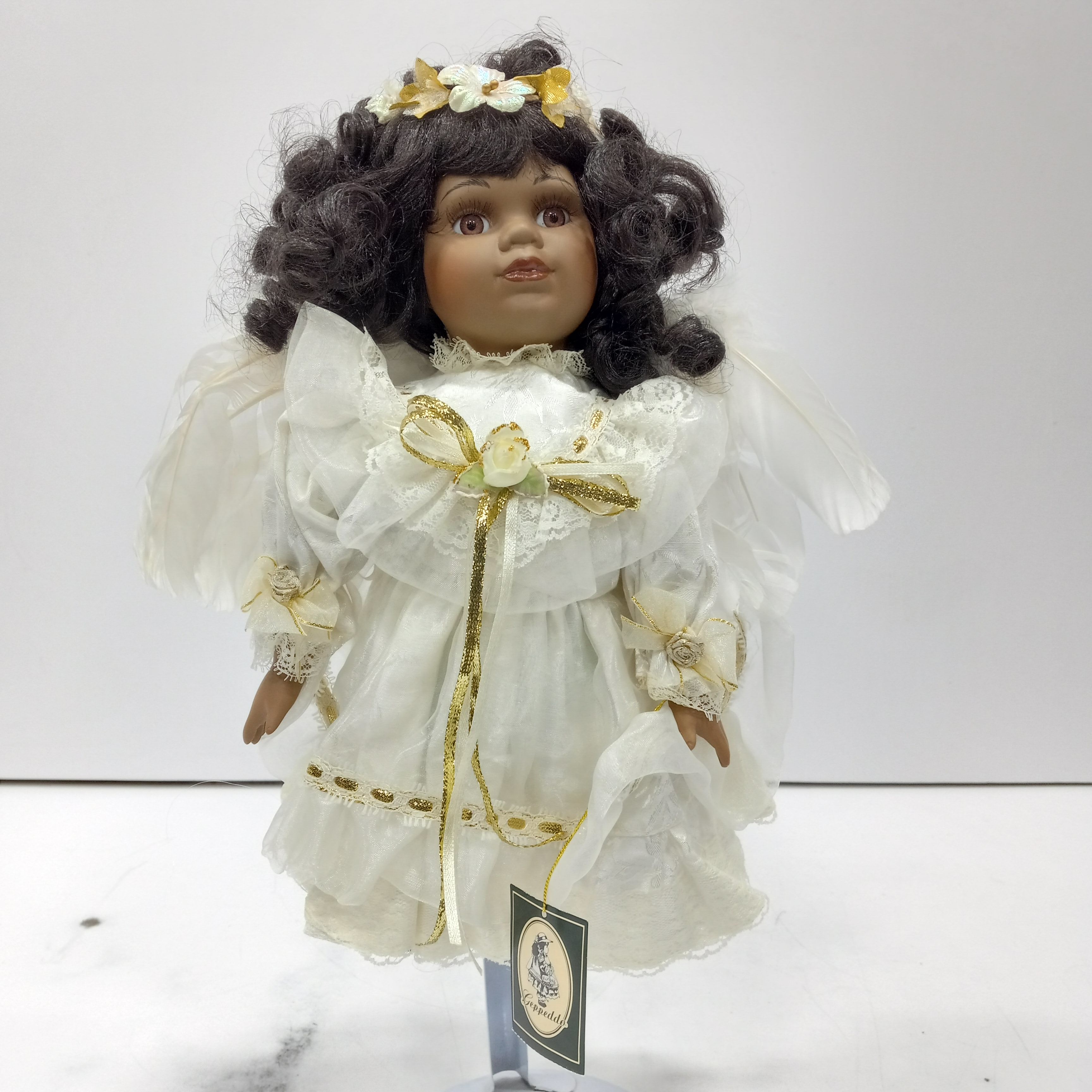 Buy the Vintage Geppeddo Christmas Angel Porcelain Doll | GoodwillFinds