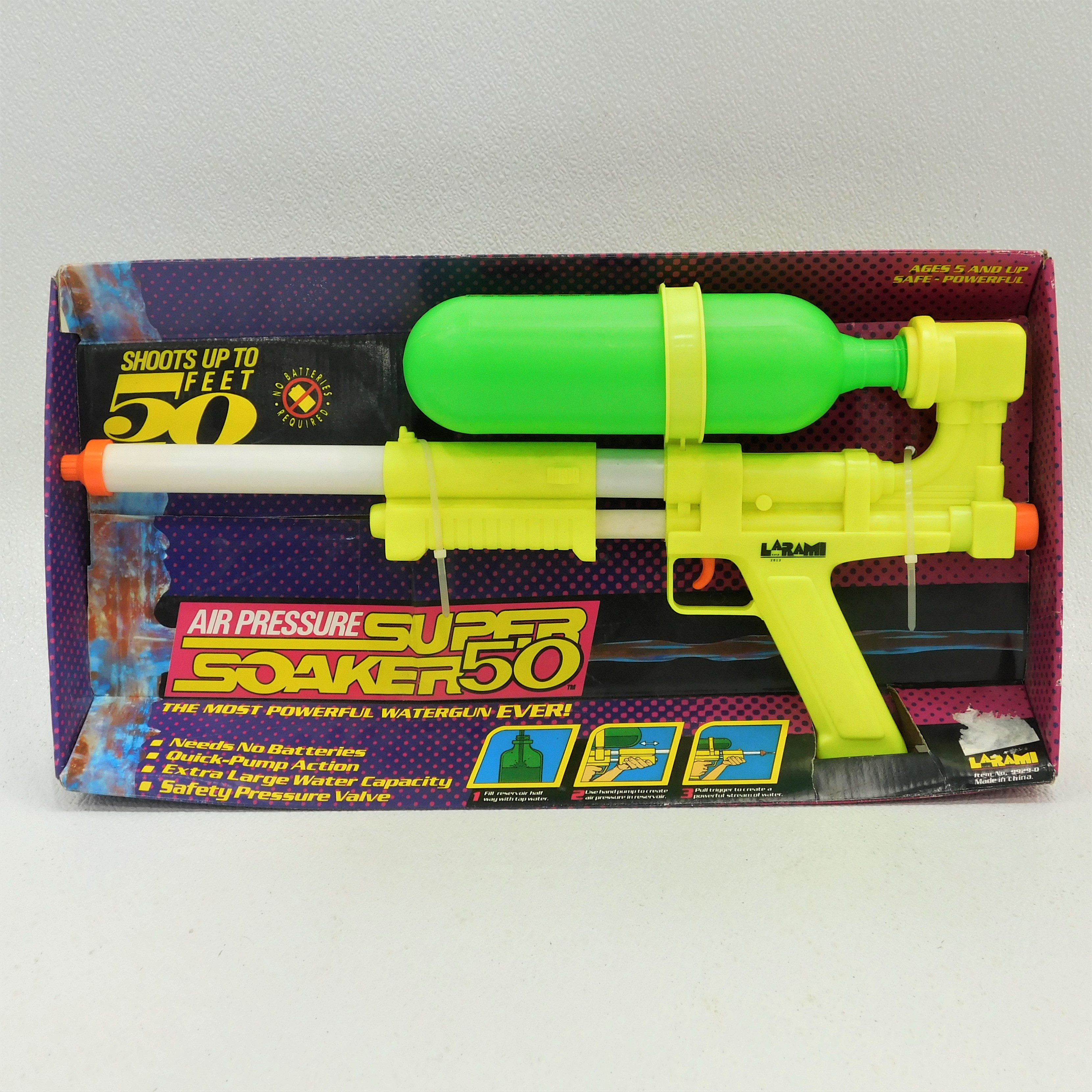 Buy Vintage Larami Super Soaker 50 Air Pressure Yellow Green Pump Toy Water Gun New Sealed |
