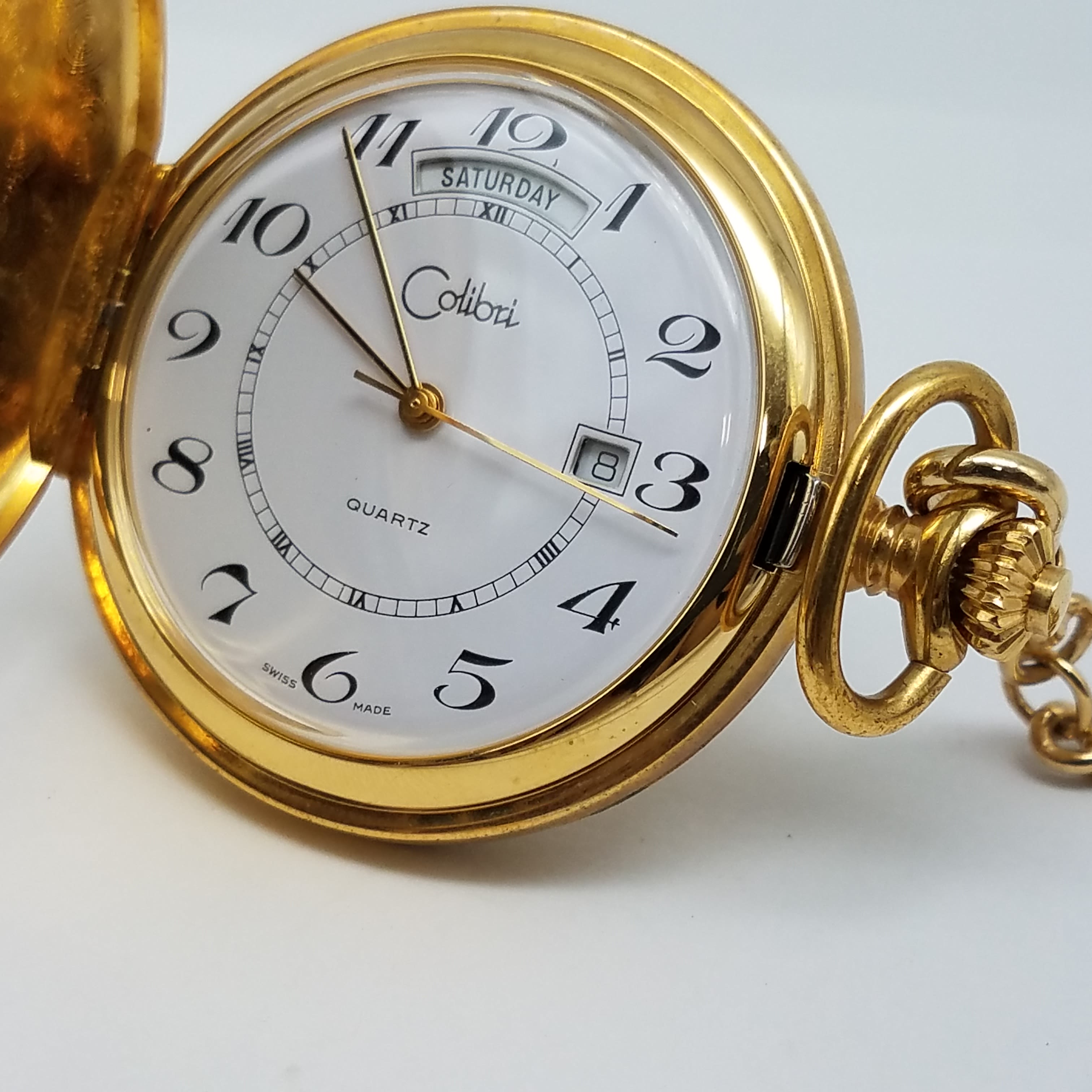 Buy the Colibri Swiss Day Date 44mm Gold Tone Pocket Watch 65g