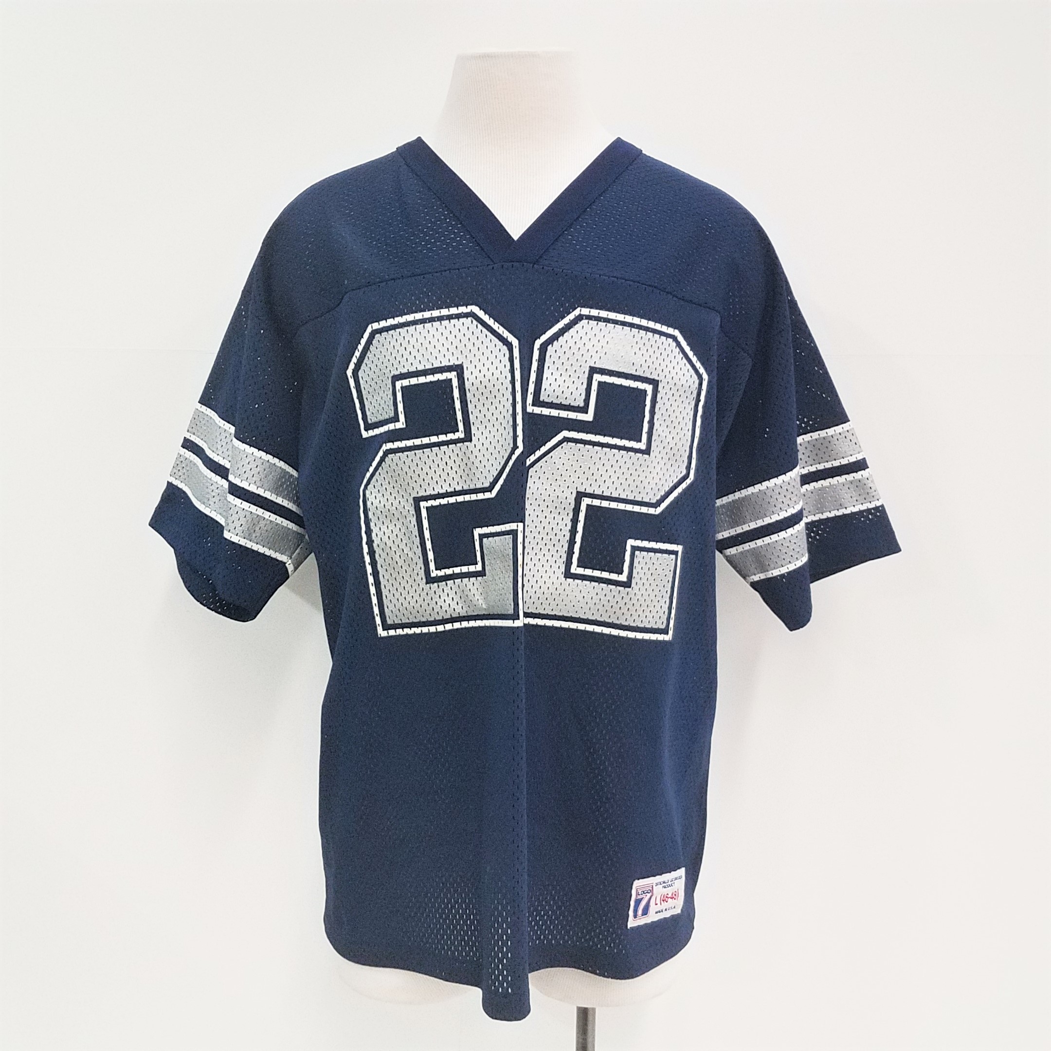 Buy the Vintage Logo 7 Emmitt Smith #22 Dallas Cowboys Navy Jersey