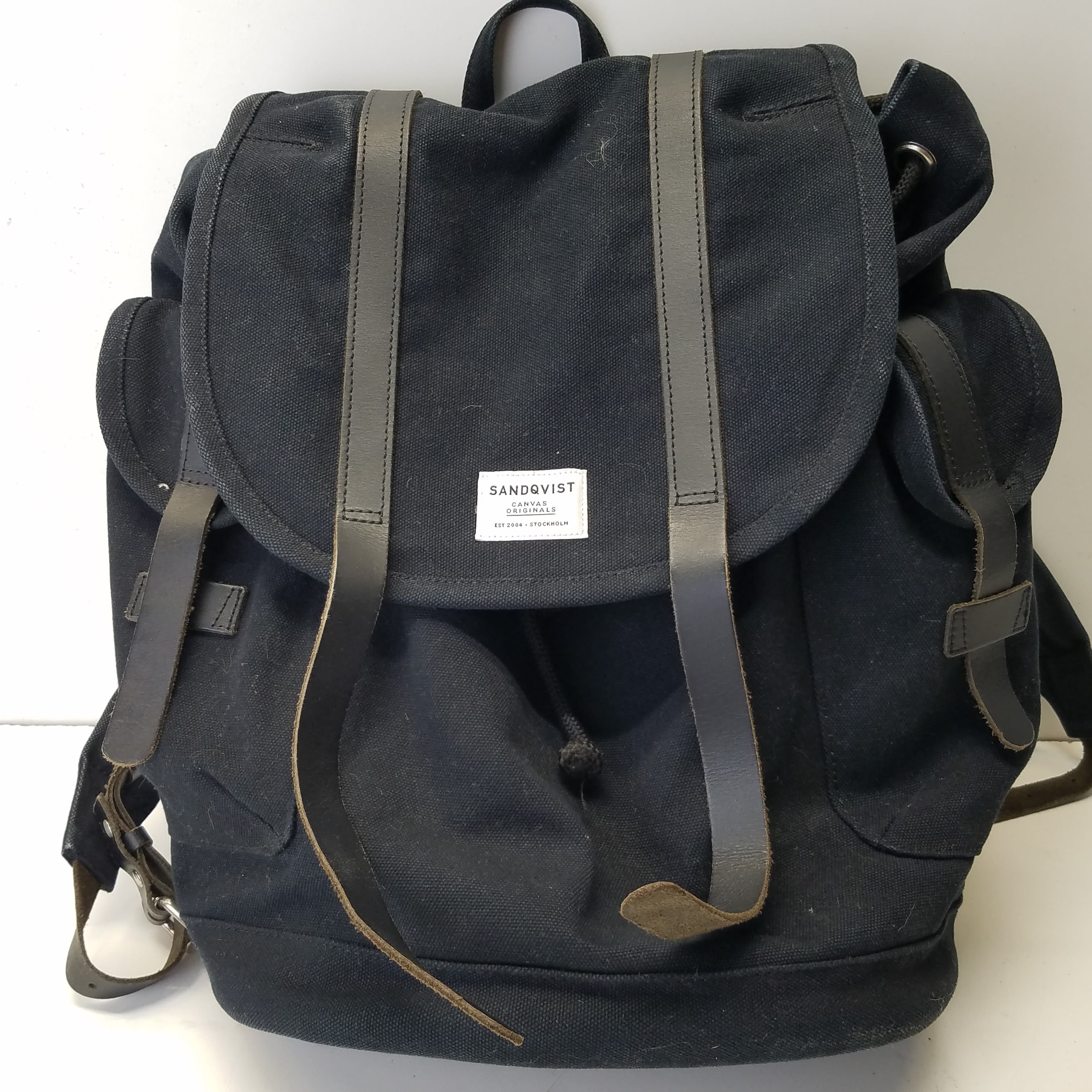 Buy the Sandqvist Canvas Vidar Large Backpack Black | GoodwillFinds