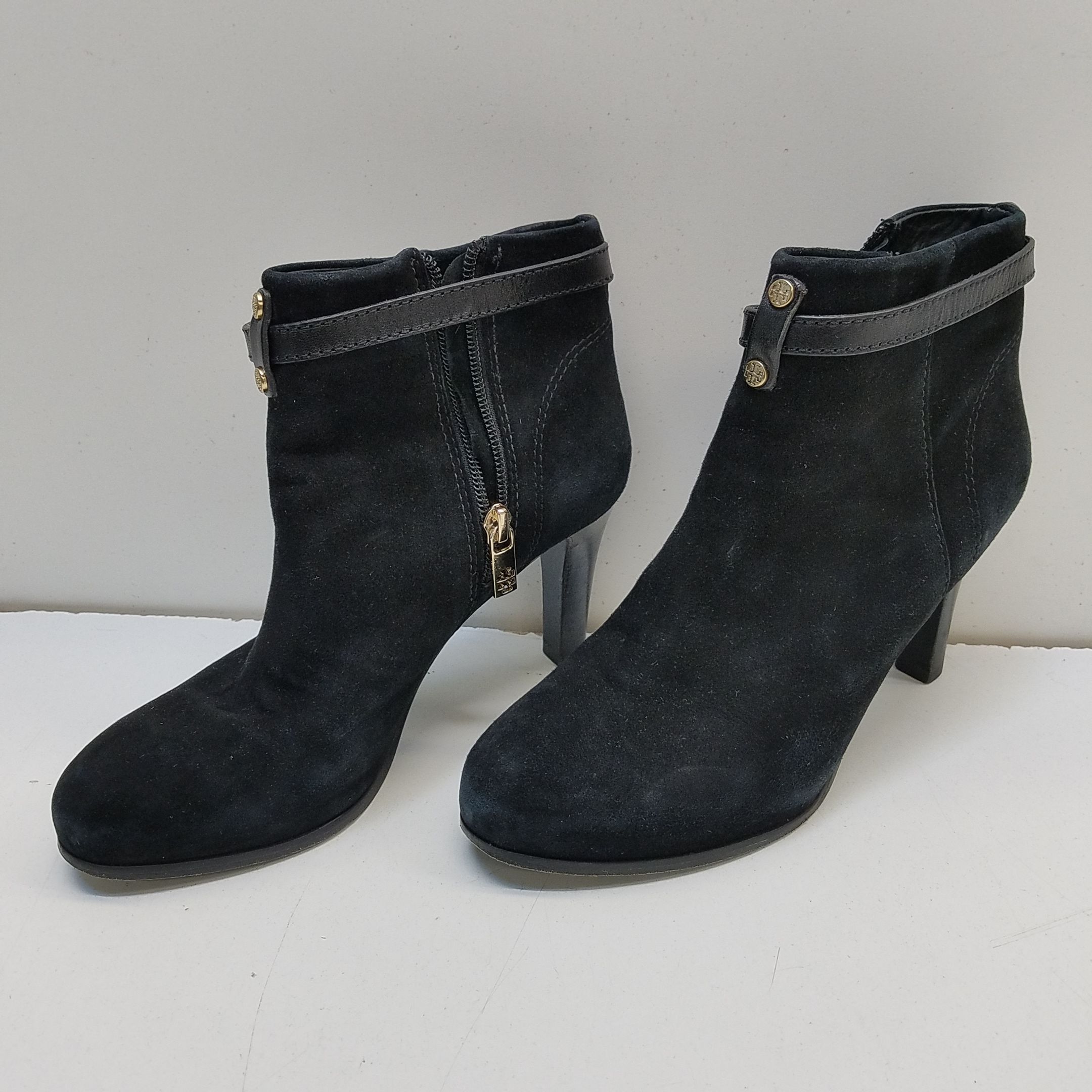 Buy the Tory Burch Suede Ankle Heel Boots Black 6 | GoodwillFinds