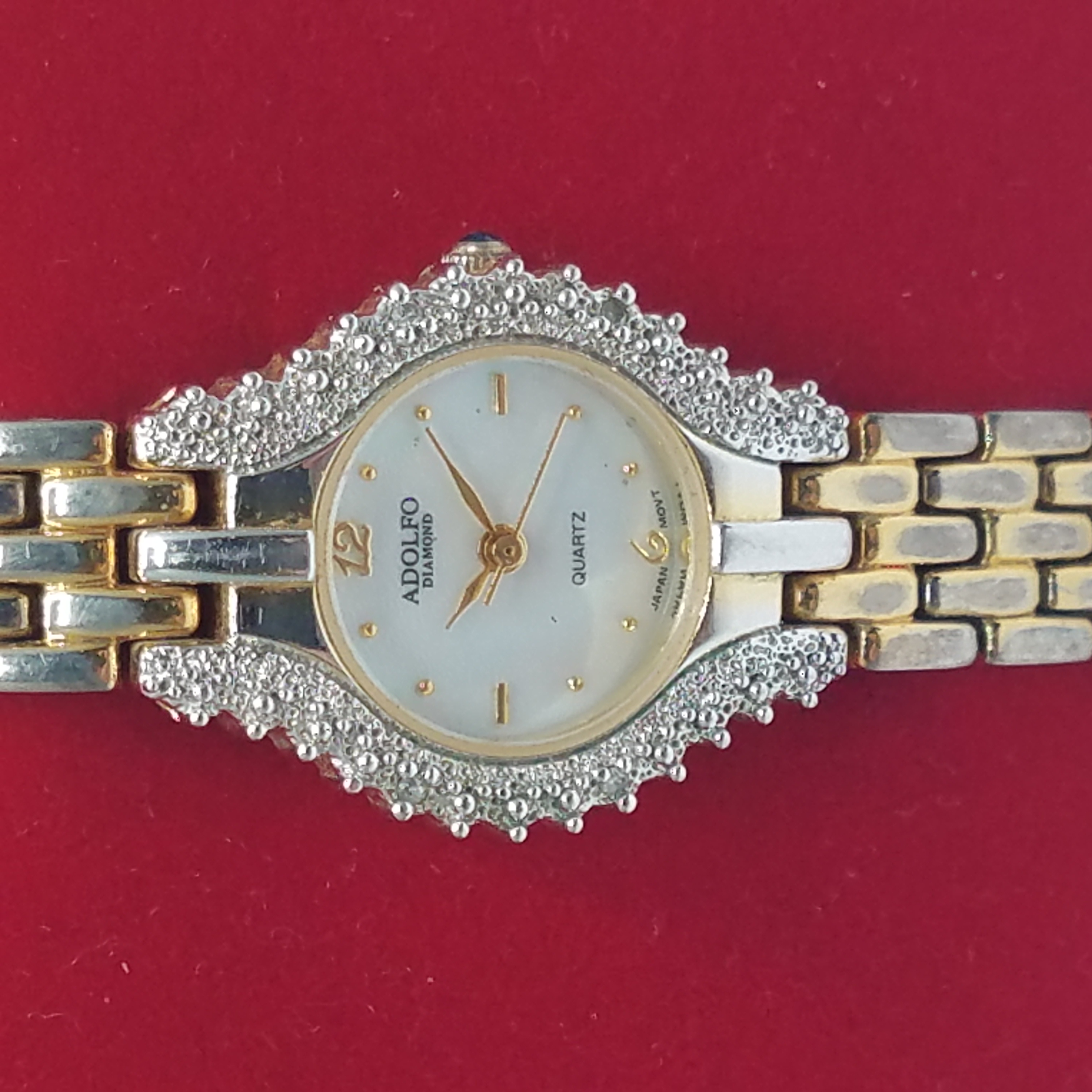 Adolfo AF2235 Gold Tone Women's Quartz Watch Bejeweled Bracelet Japan  Movement – Create Media Labs