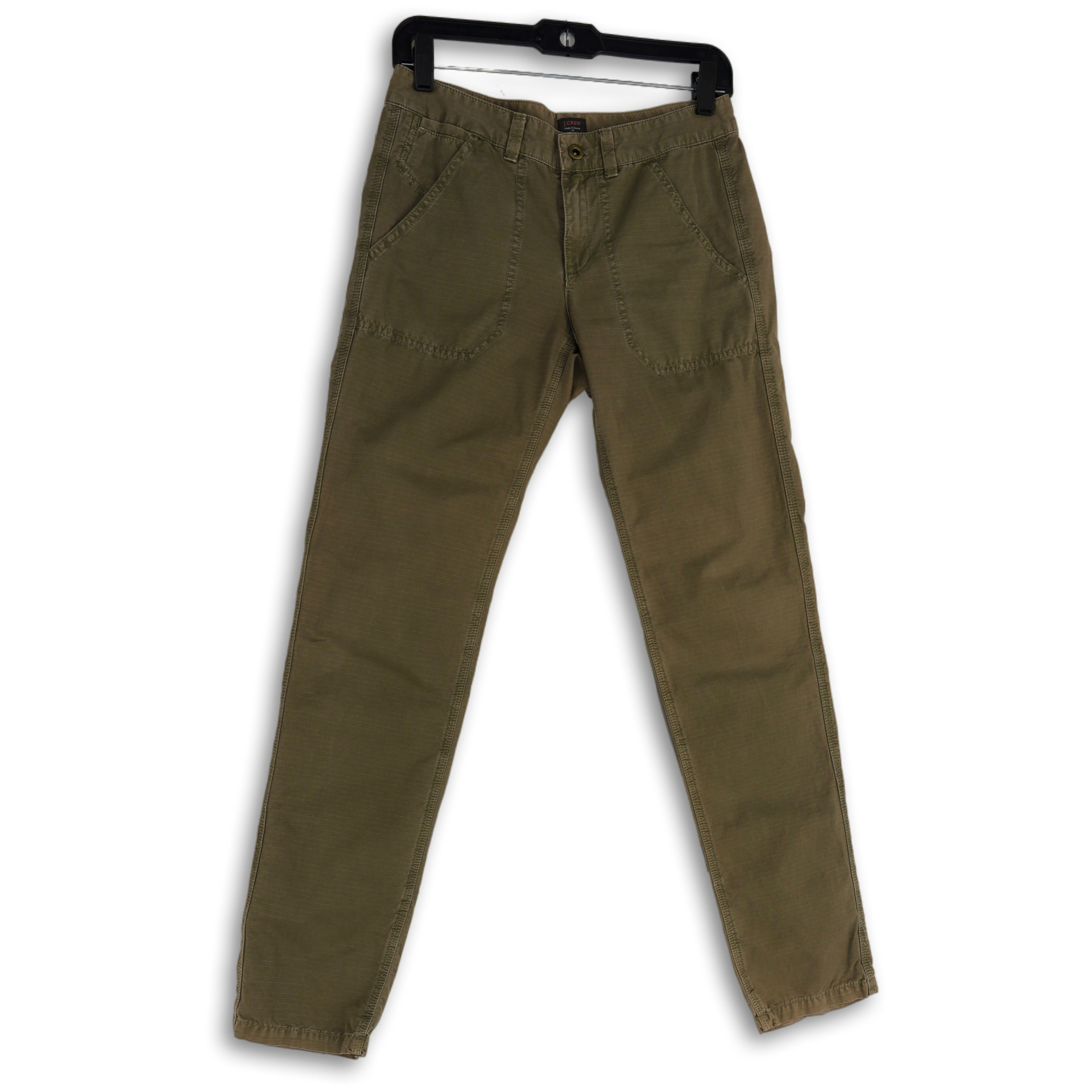 Buy the Womens Green Flat Front Slash Pocket Straight Leg Chino