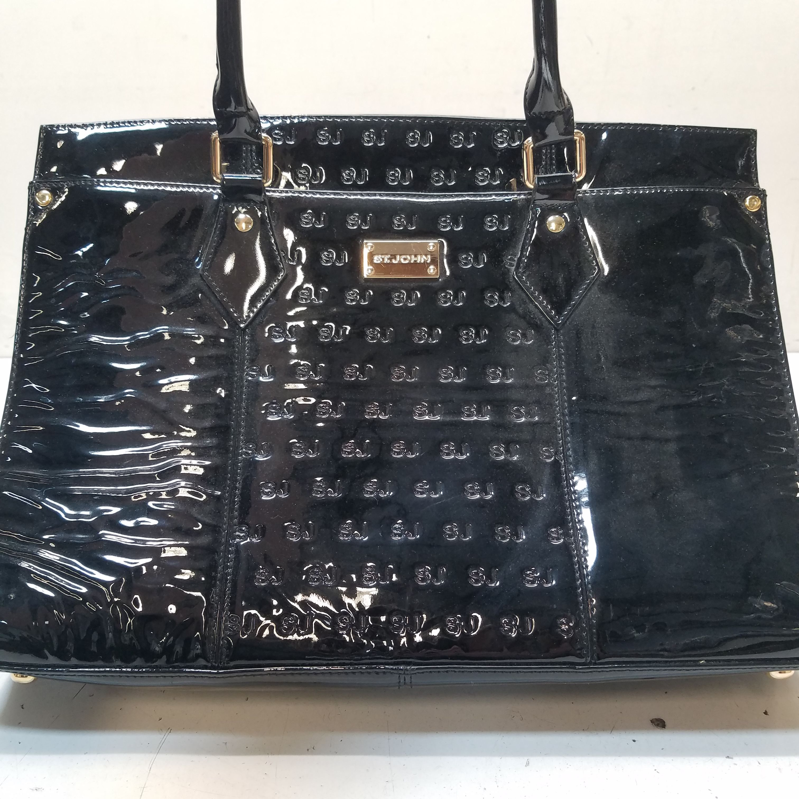 St. John Black Patent Leather Large Satchel Bag Handbag