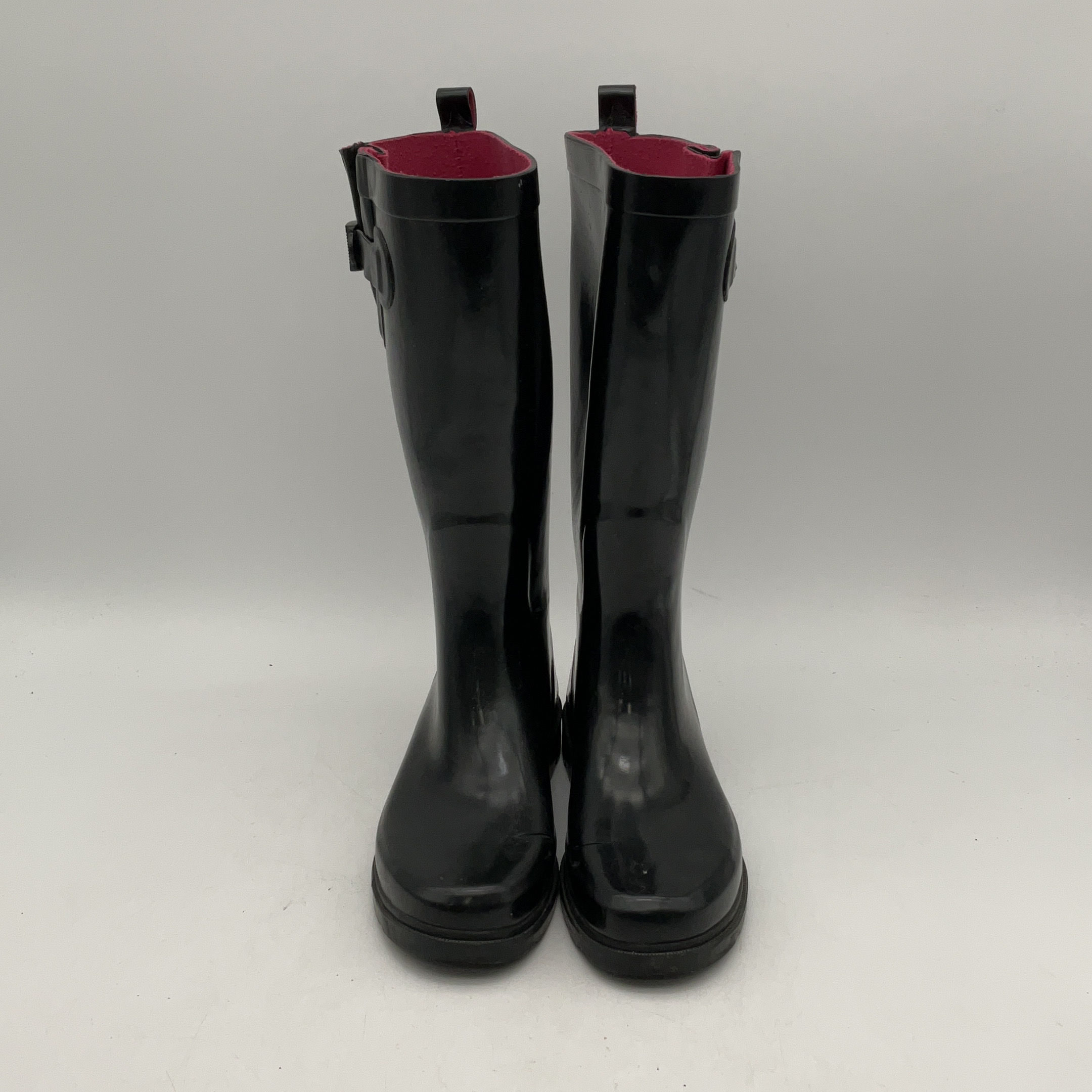 Buy the Womens Black Round Toe Mid-Claf Pull-On Waterproof Rain Boots ...