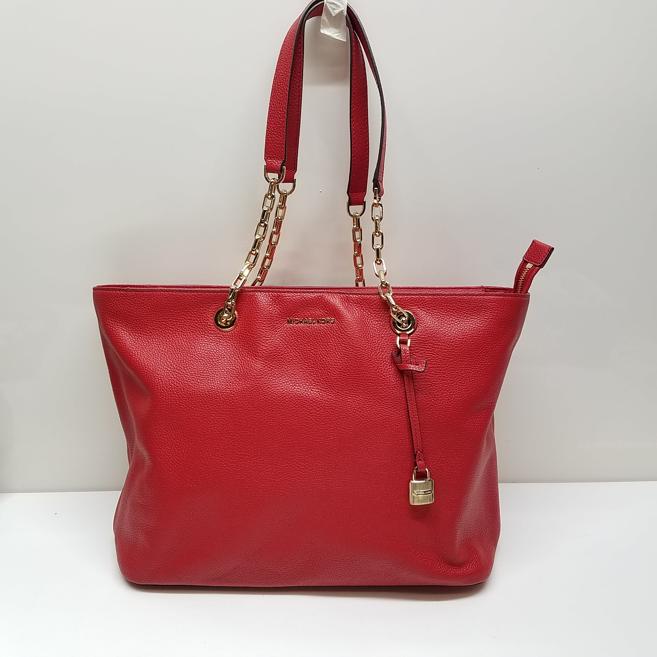 NWT Michael Kors Mercer Chain Bright Red Tote Leather