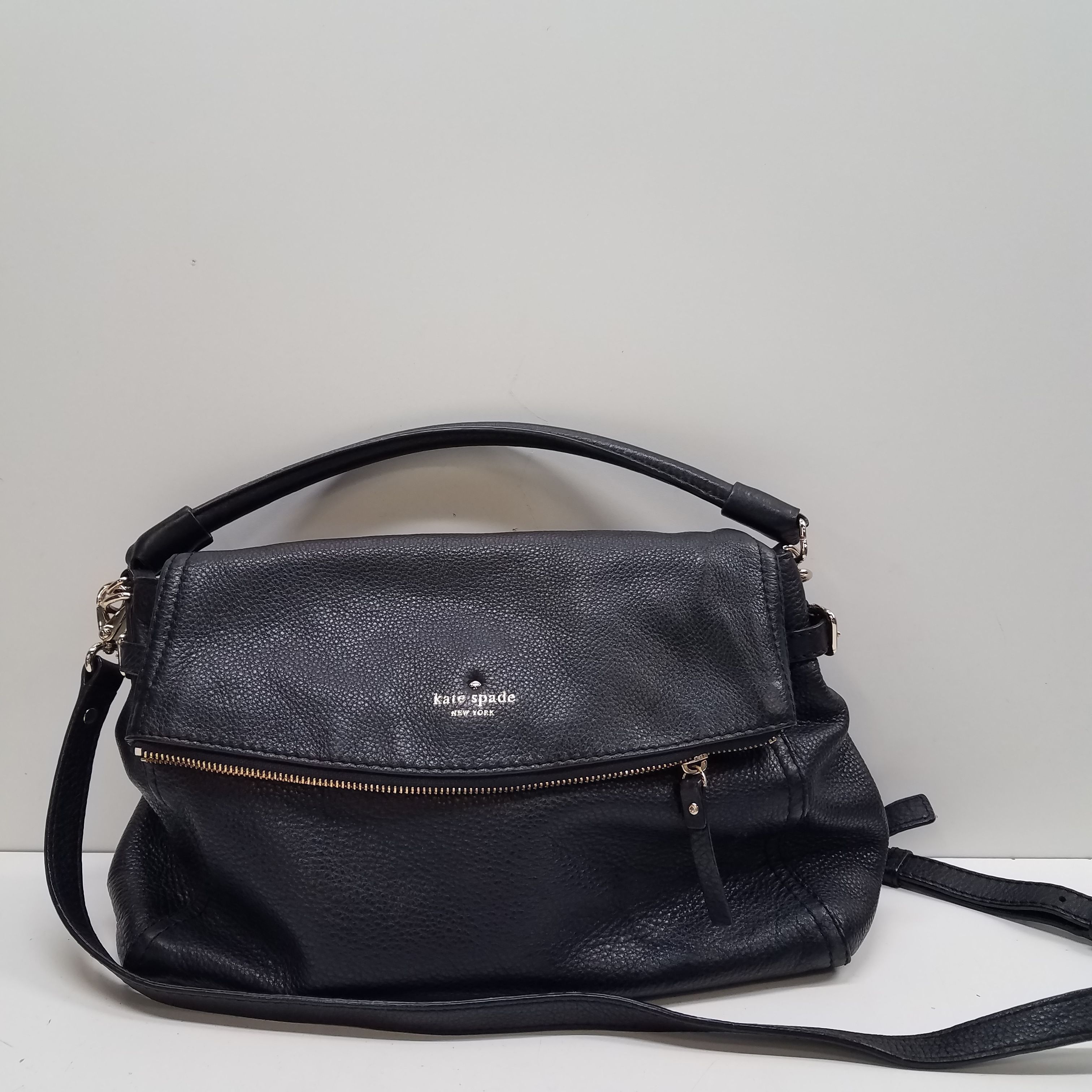 Buy the Kate Spade Pebble Leather Flap Crossbody Black GoodwillFinds