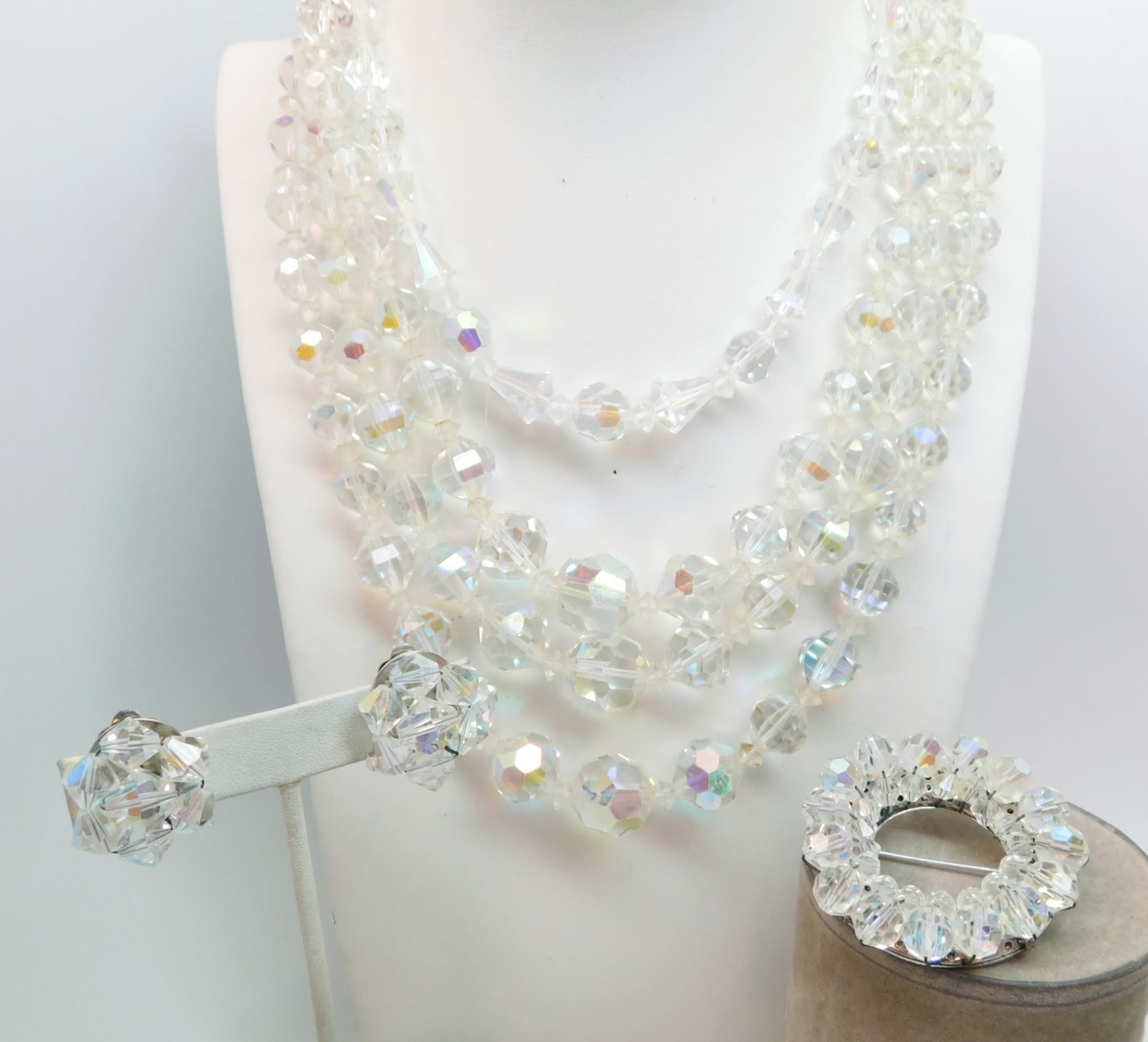 Vintage Ruby Swarovski Crystal Aurora Borealis Double Strand Beaded Necklace  | eBay