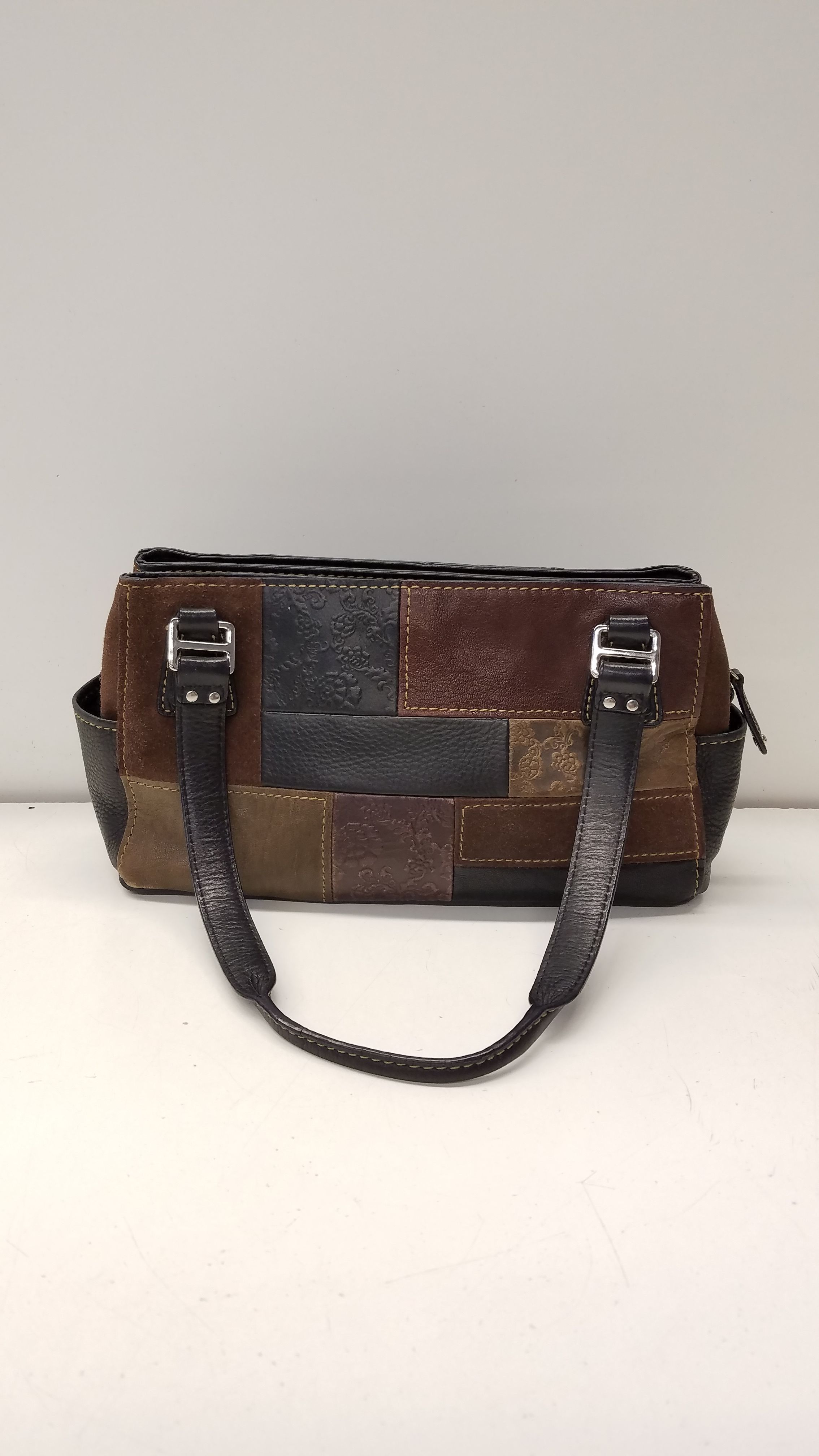 FOSSIL Patchwork Hobo Purse Shoulder Bag Tote Handbag Canvas Leather Trim  Boho | eBay