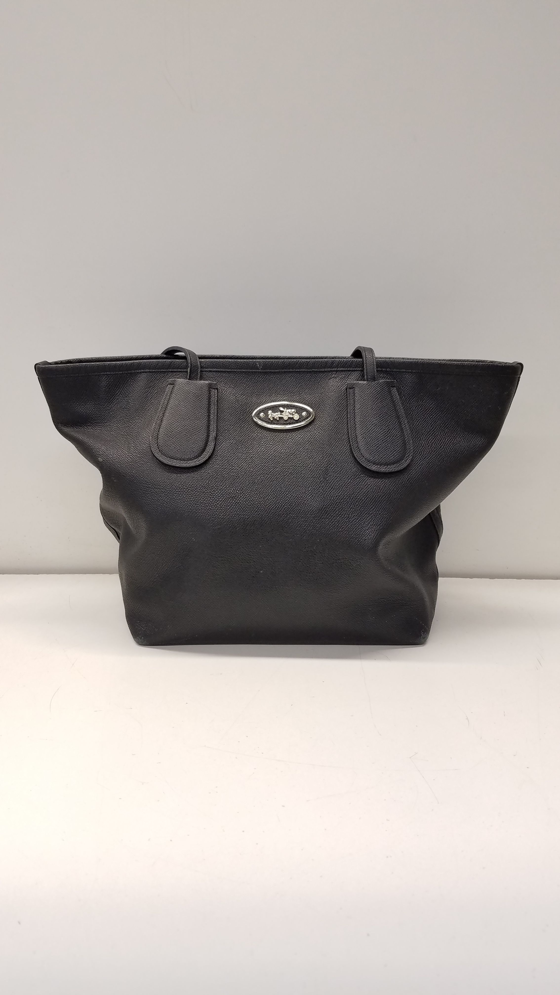 Buy the Coach Leather Pebbled Tote Bag Black-SOLD AS IS, DAMAGED ...
