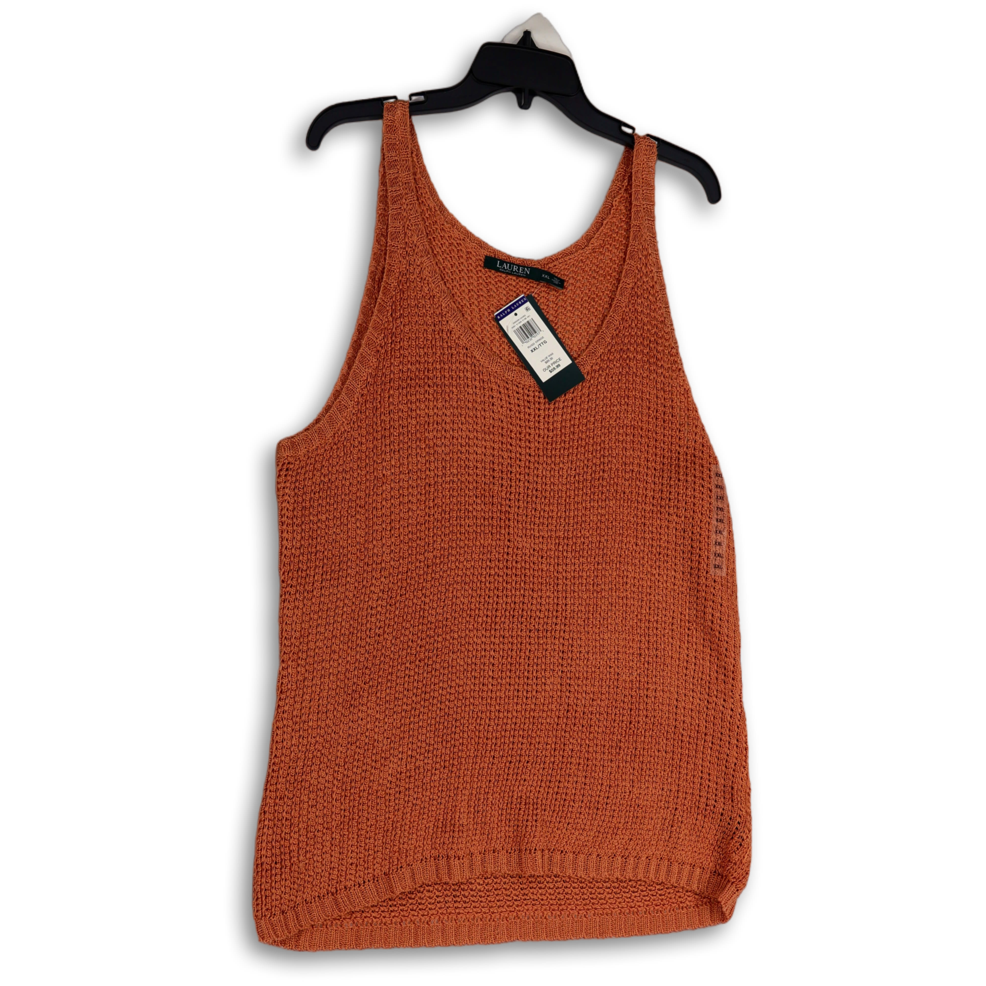 Buy the NWT Womens Orange Scoop Neck Sleeveless Knitted Pullover