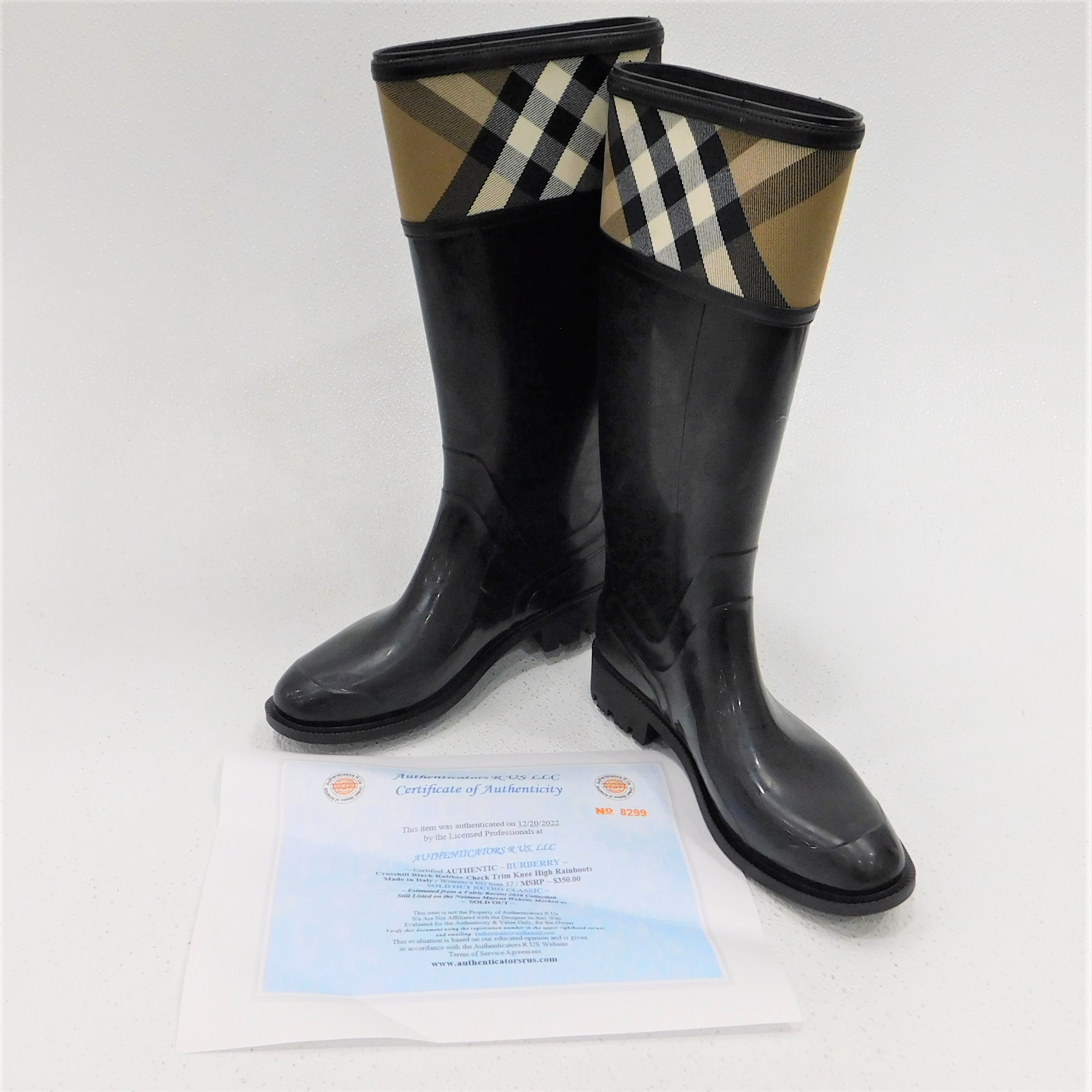 Buy the Women Crosshill Black Rubber Check Trim Knee High Rainboots With  COA | GoodwillFinds