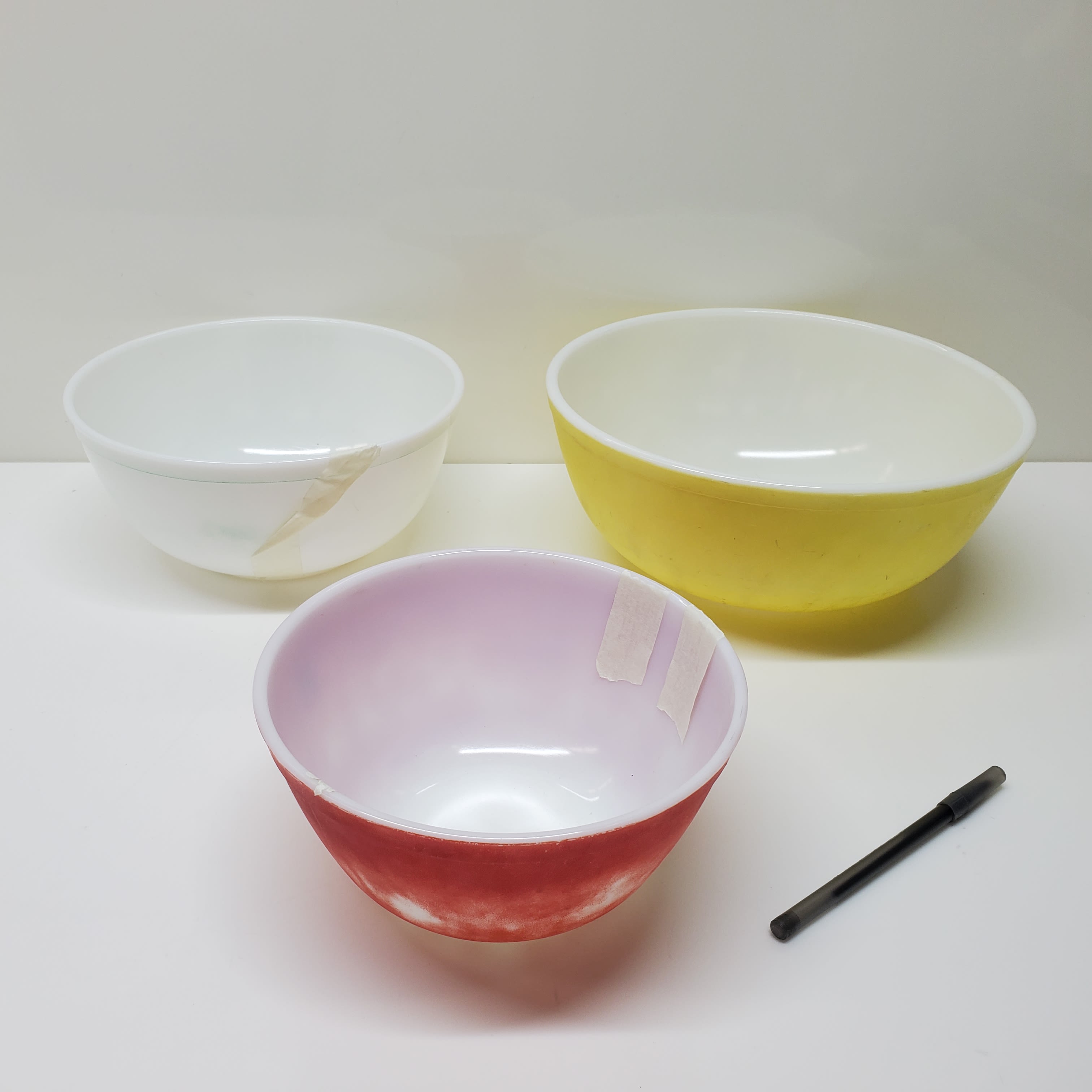 Buy the 3pc. Lot of Multi-Color Milk Glass Pyrex Mixing Bowls