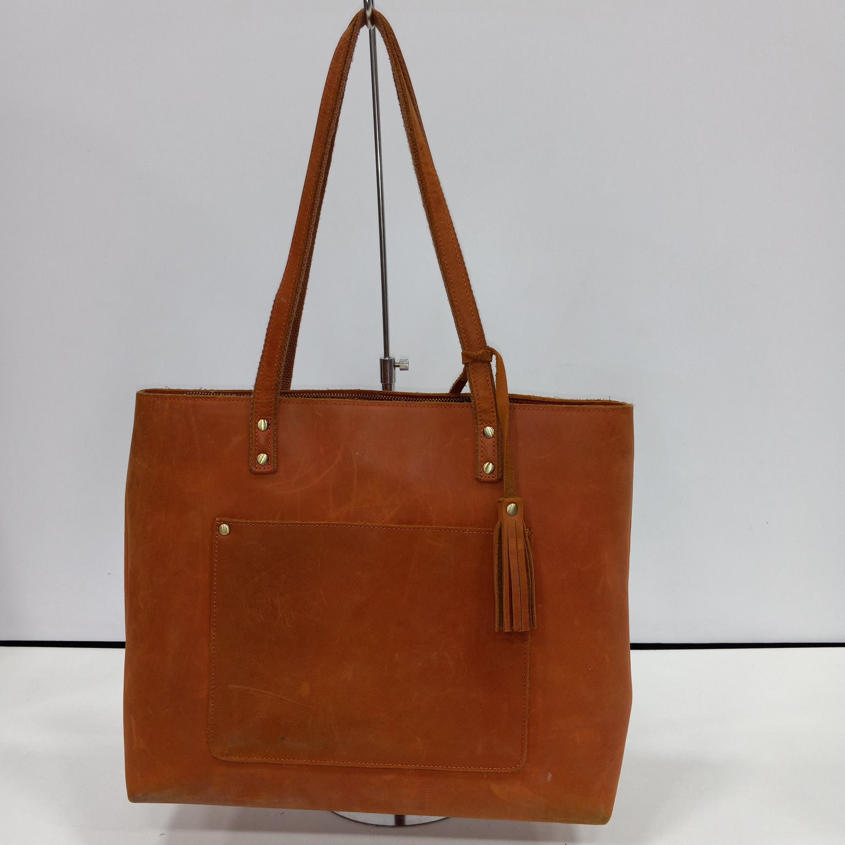 Buy the S-Zone Brown Cowhide Leather Tote Bag with Tassels 