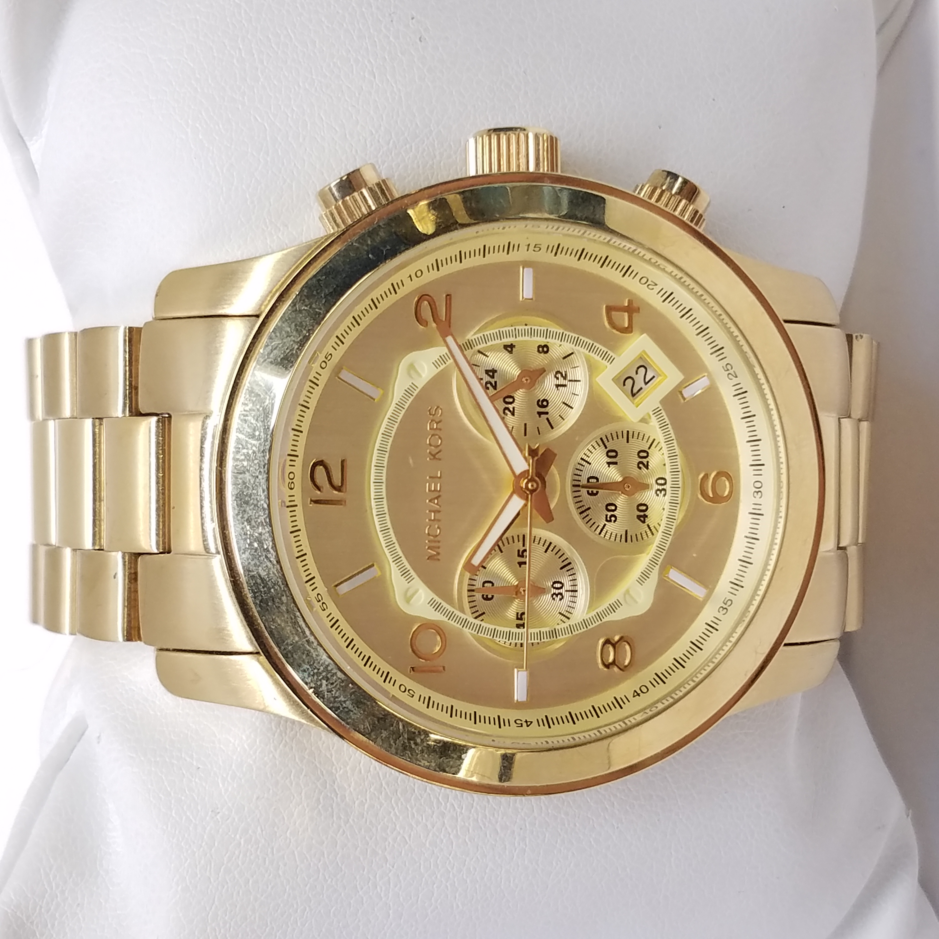 Buy the Michael Kors MK-8077 Gold Tone Multi-Dial Watch | GoodwillFinds