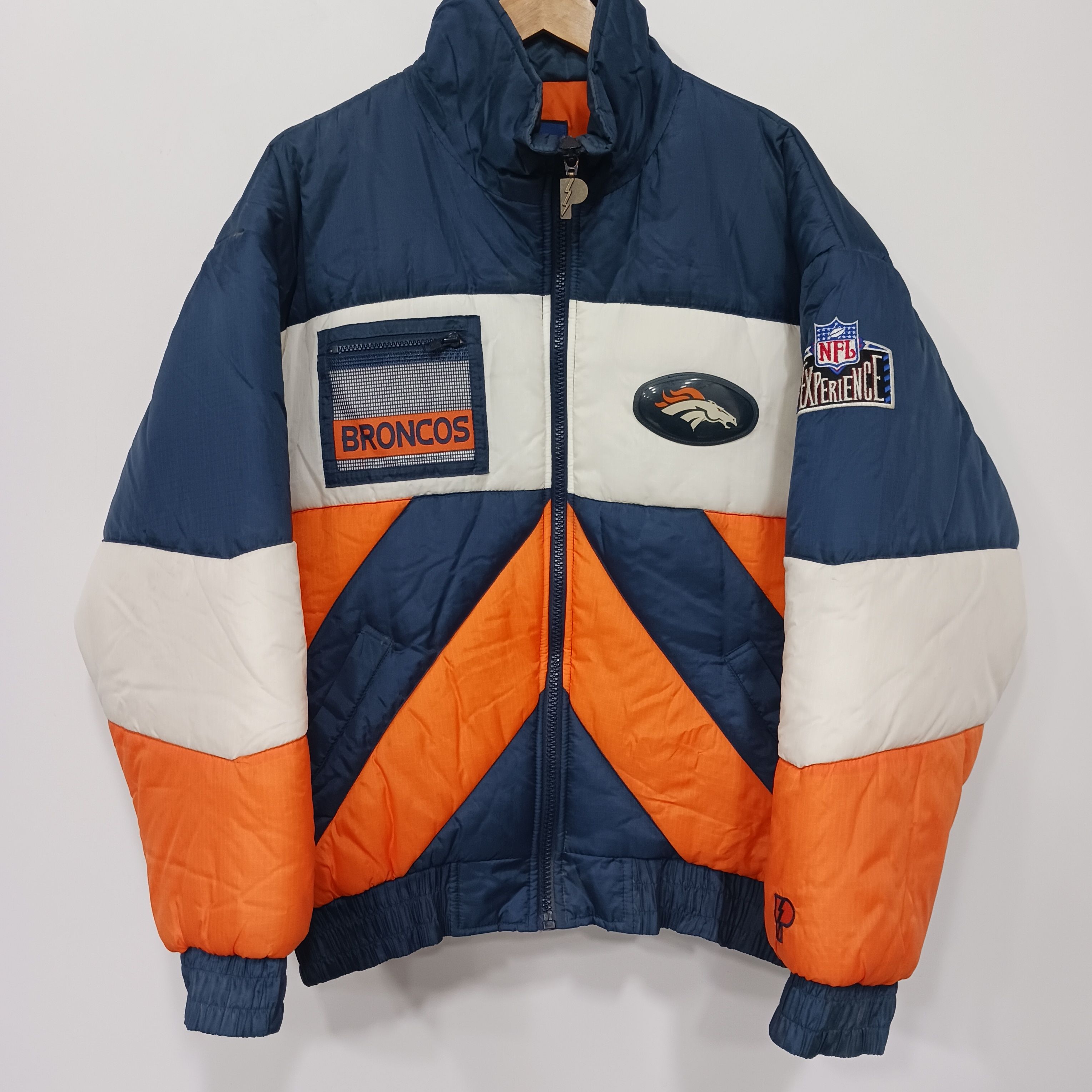 STARTER, Jackets & Coats, Vintage 9s Denver Broncos Starter Bomber Jacket  Blue Nfl Pro Line Made In Usa