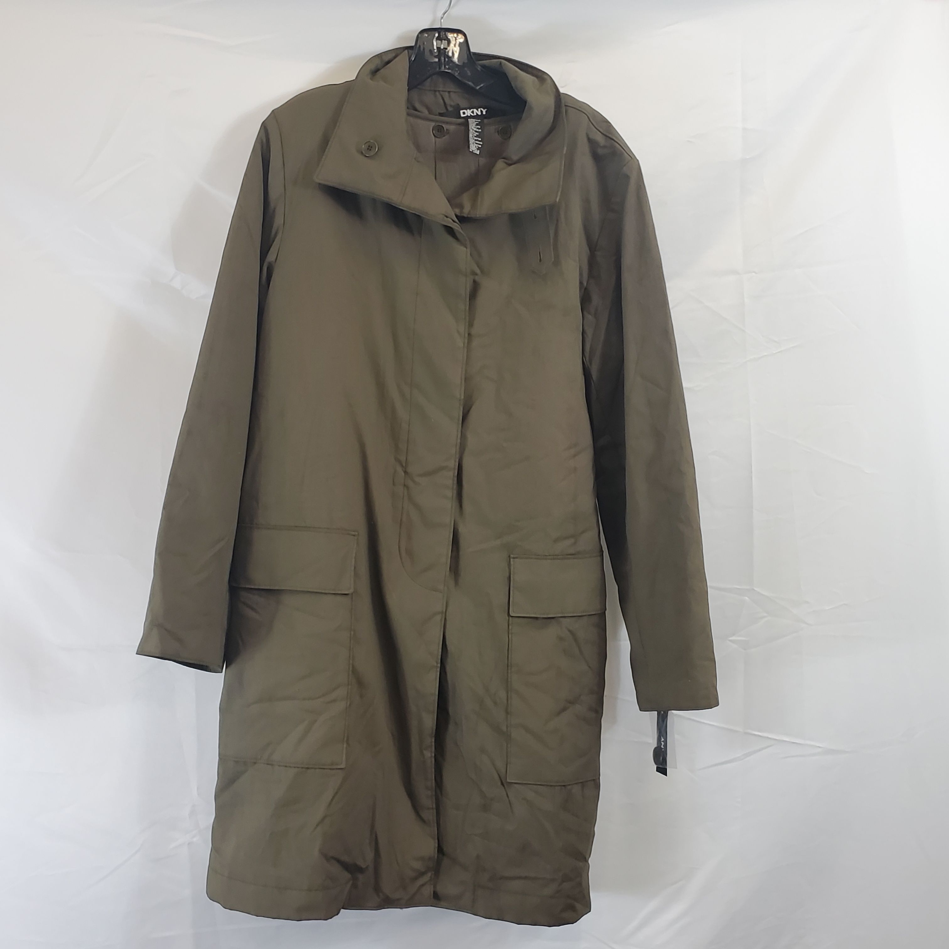 Buy the DKNY Women Army Green Trench Coat M NWT | GoodwillFinds