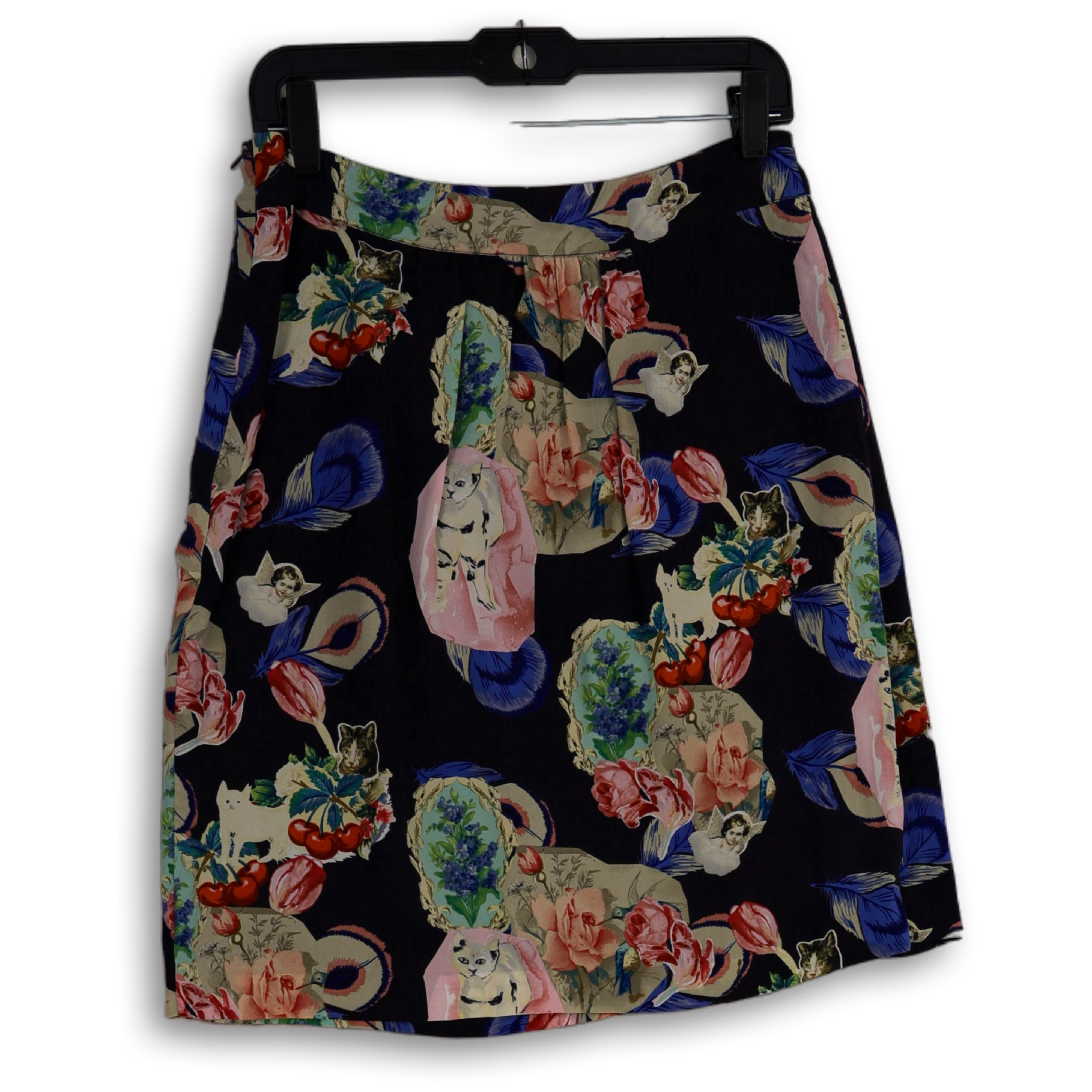 Buy the Womens Multicolor Floral Pleated Side Zip A-Line Skirt