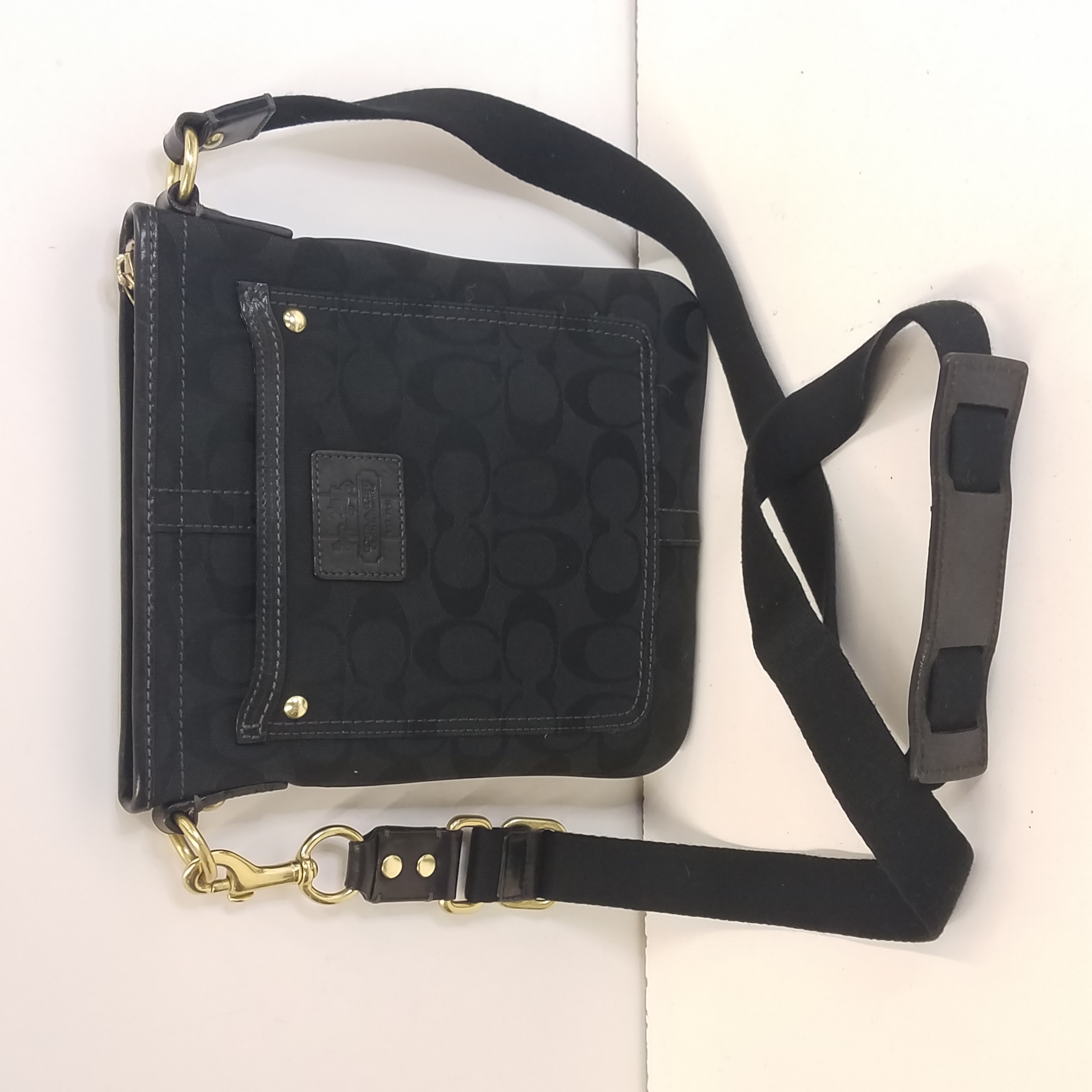 Buy the Coach Canvas Crossbody Black Bag | GoodwillFinds