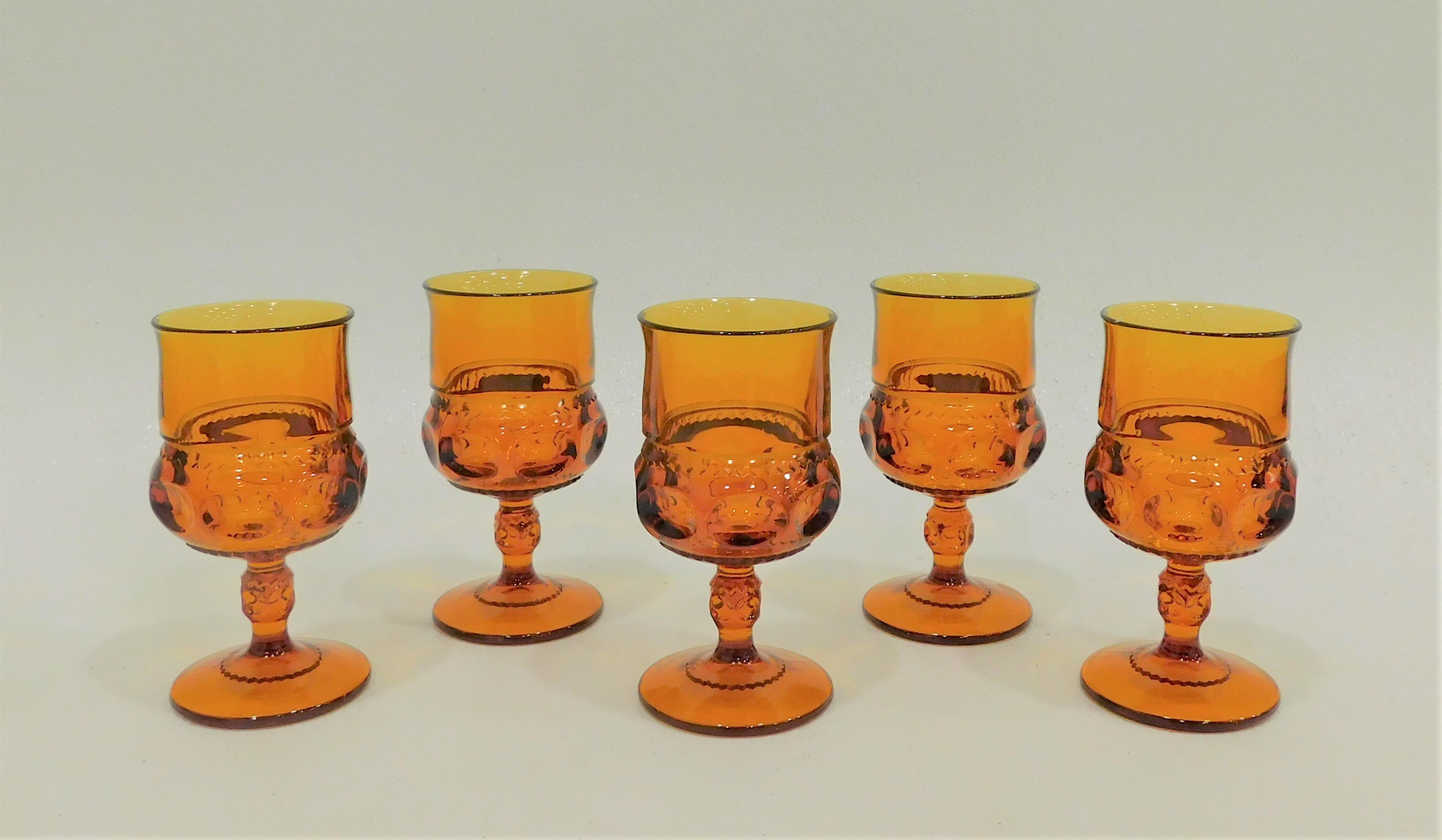 Buy The Vintage Indiana Glass Kings Crown Thumbprint Amber Goblets Set Of 5 Goodwillfinds 3592