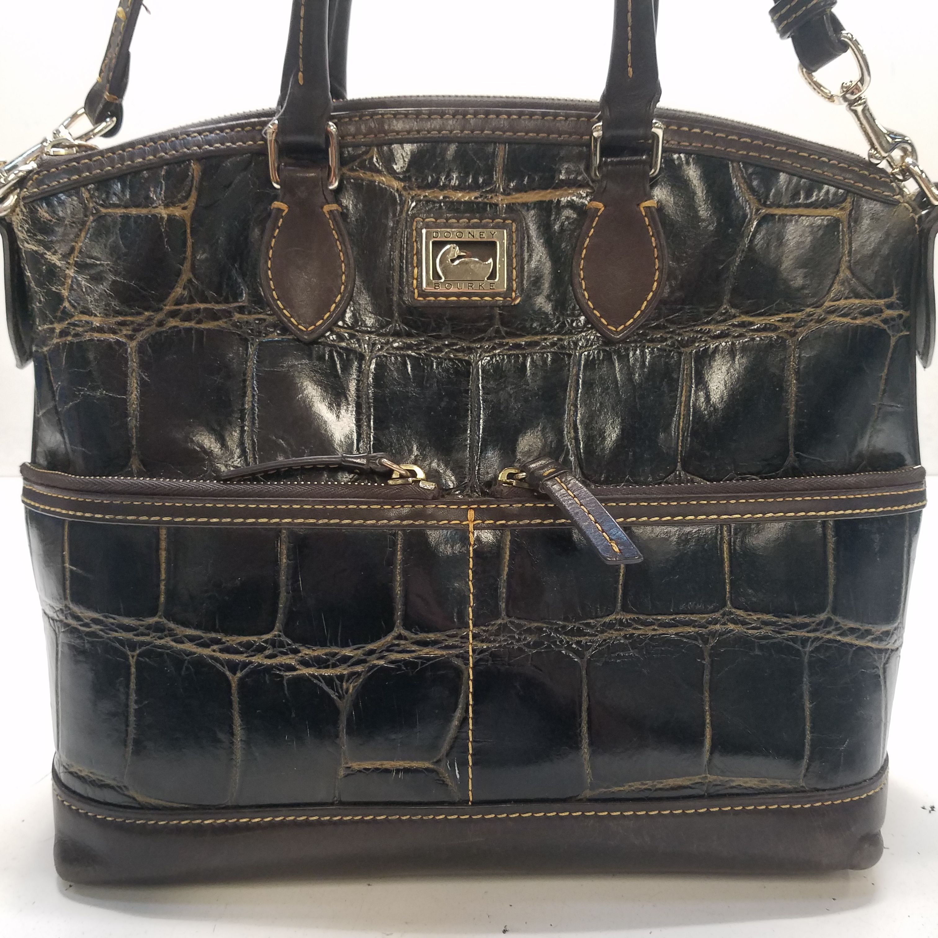 Buy the Dooney Bourke Leather Croc Embossed Dillen Satchel