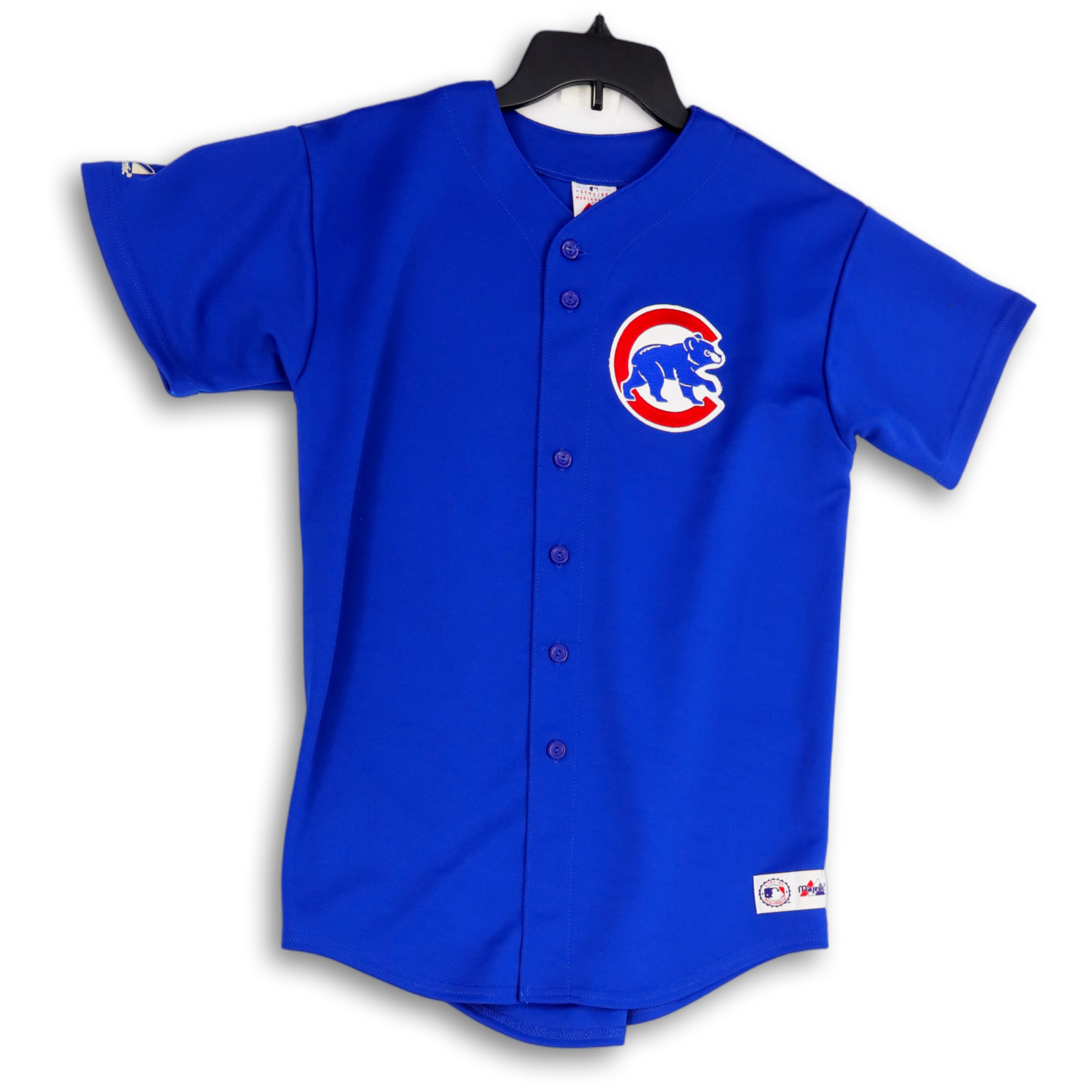 Buy the Mens Blue Short Sleeve Chicago Cubs V-Neck Button Front Baseball  Jersey XL