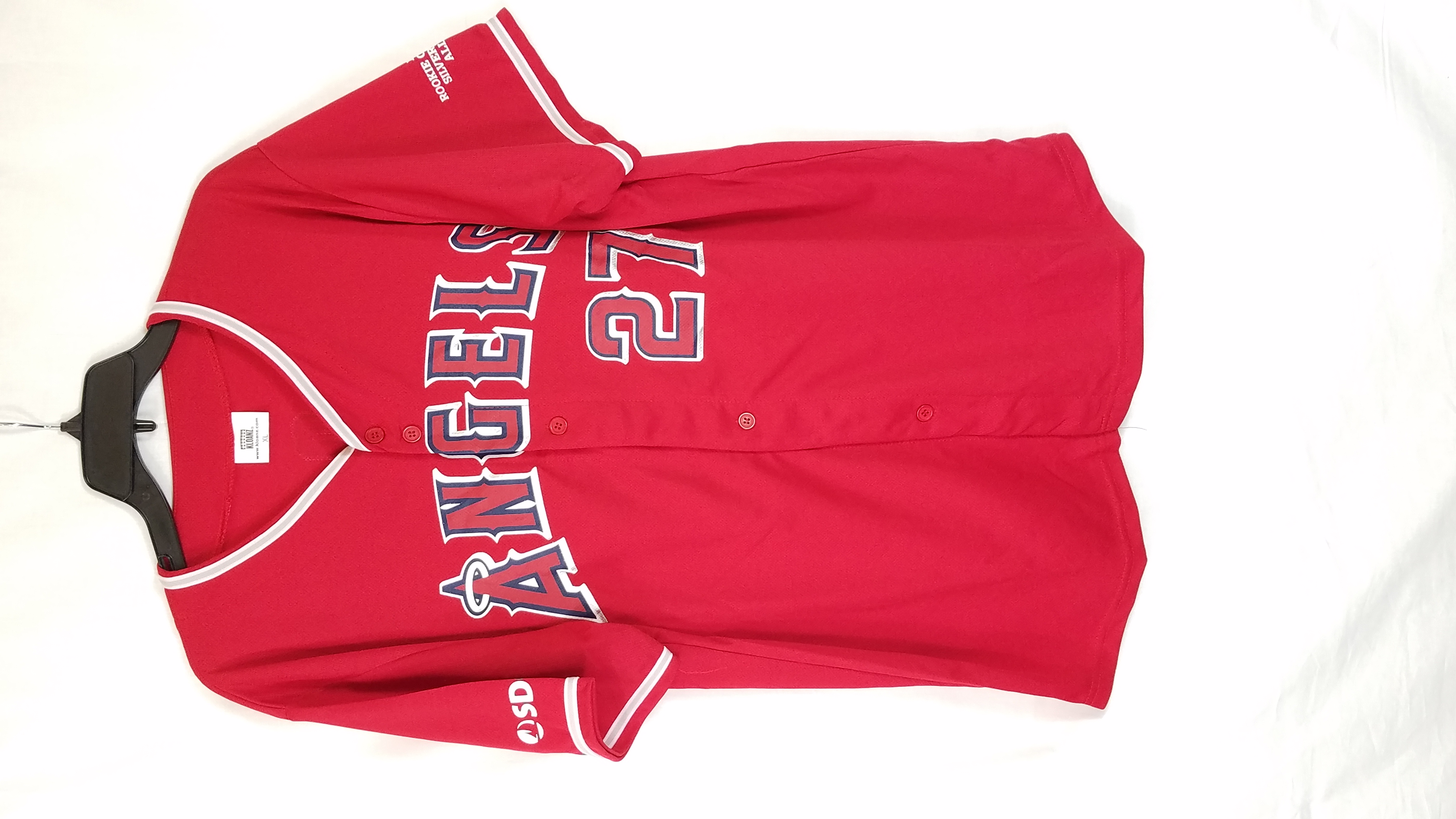 Buy the Kloanz Mens Red Angels Mike Trout #27 Baseball Jersey XL