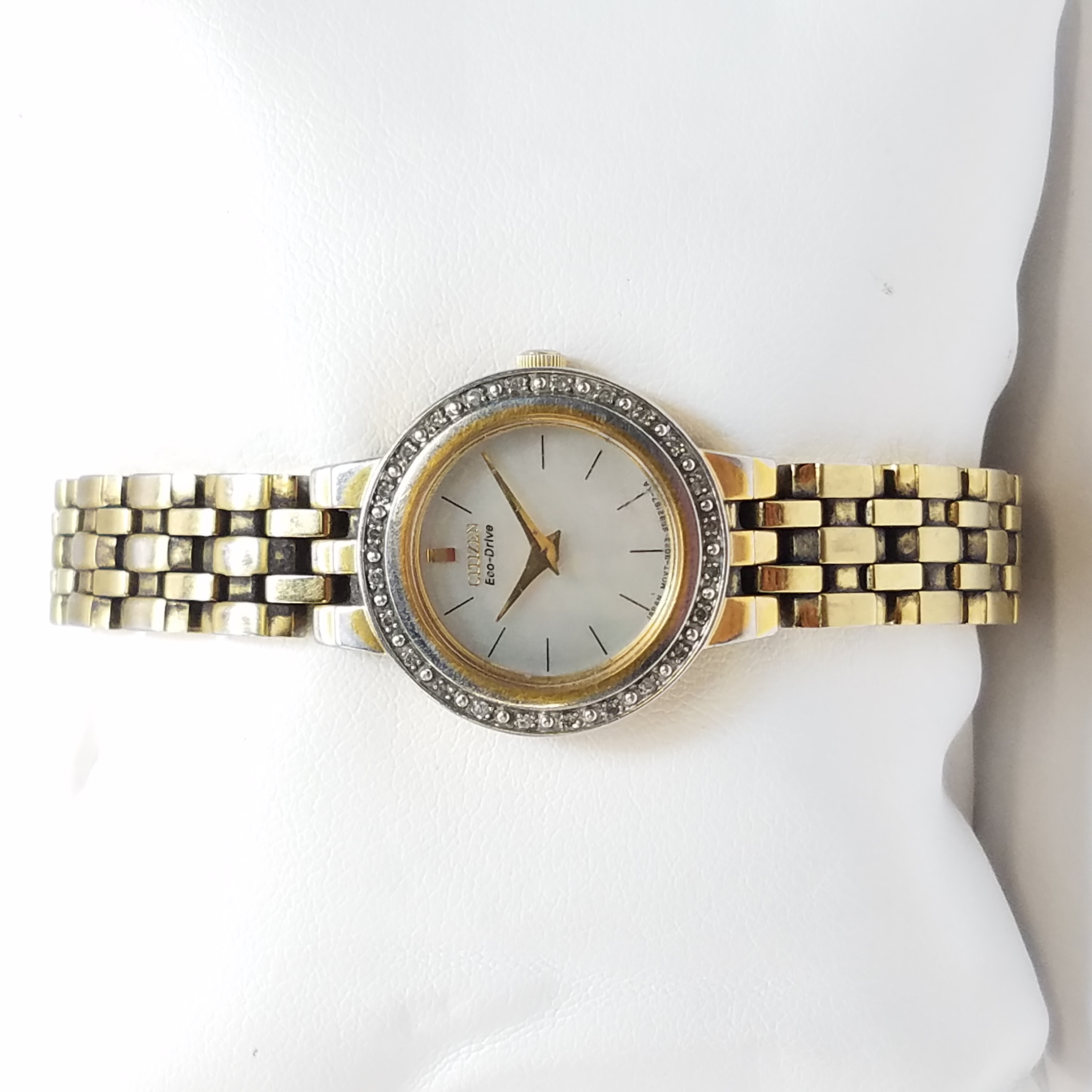 Buy the Citizen Eco Drive B023 S053145 MOP & Diamond Gold Tone Watch ...