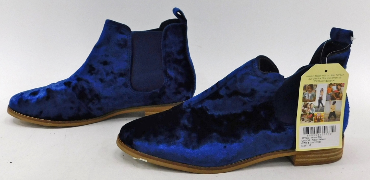 Buy the Toms Plain Toe Chelsea Boots Ella Navy Blue Velvet Women s