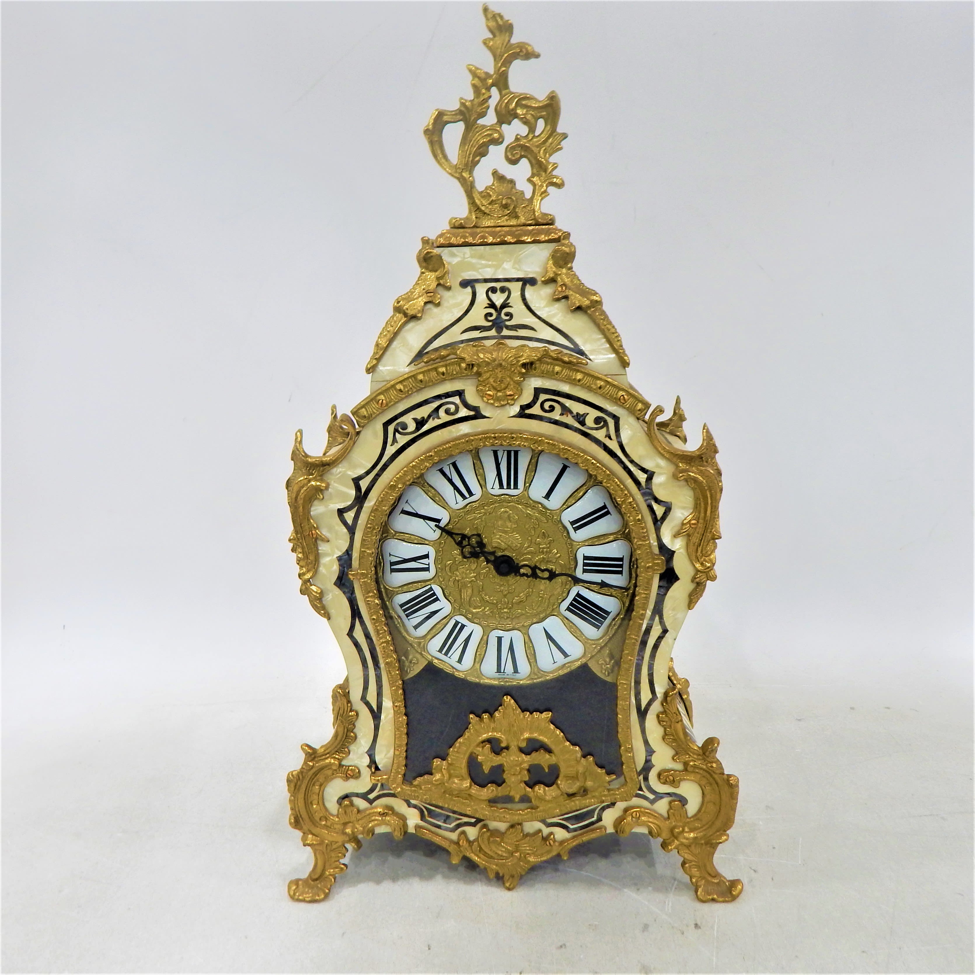 Buy The Le Ore Italy Mother Of Pearl Inlay Black Ornate Gold Trim Mantel Clock Goodwillfinds 2832