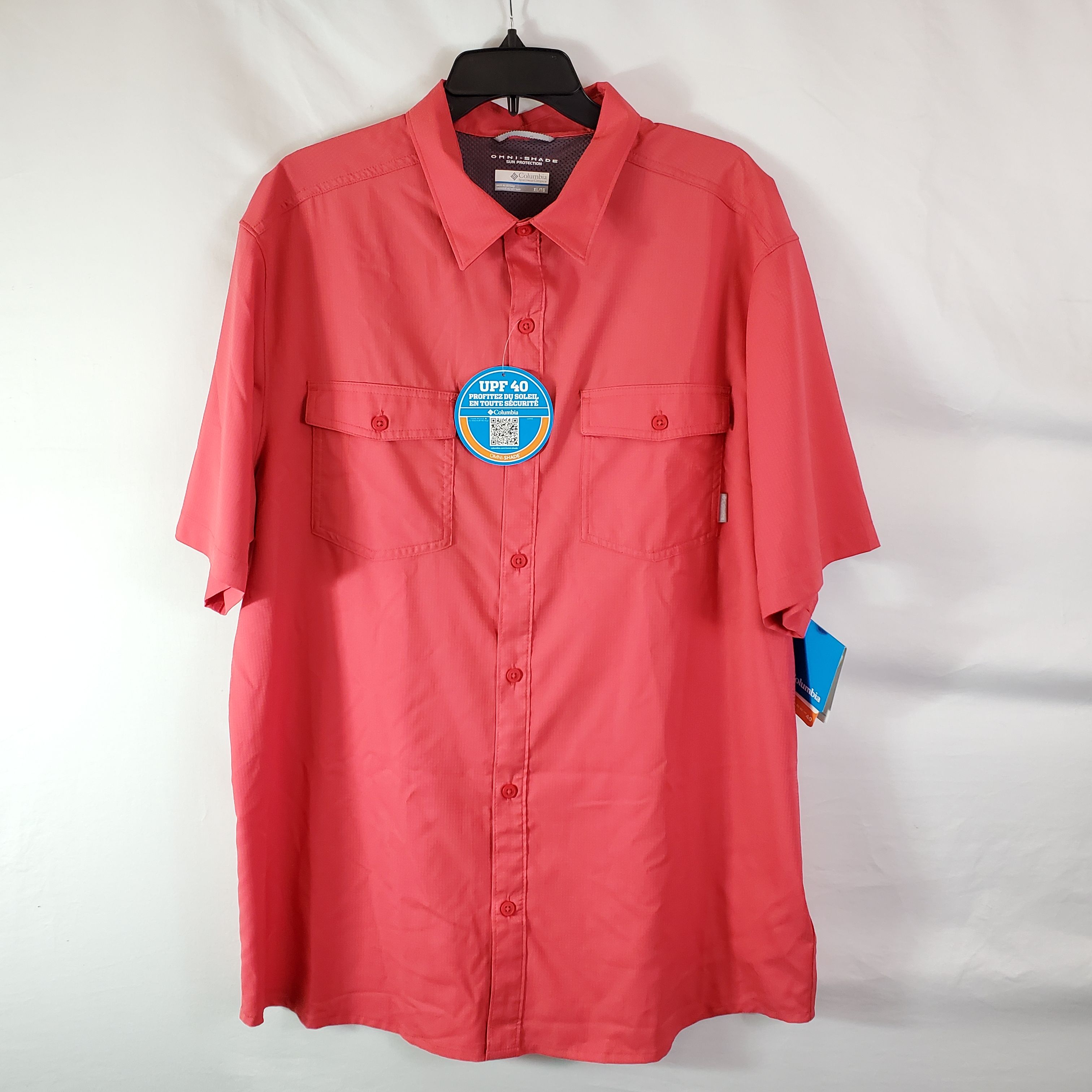 Buy the NWT Mens Blue Short Sleeve PFG Omni-Shade UPF 50 Fishing Button-Up Shirt  XL