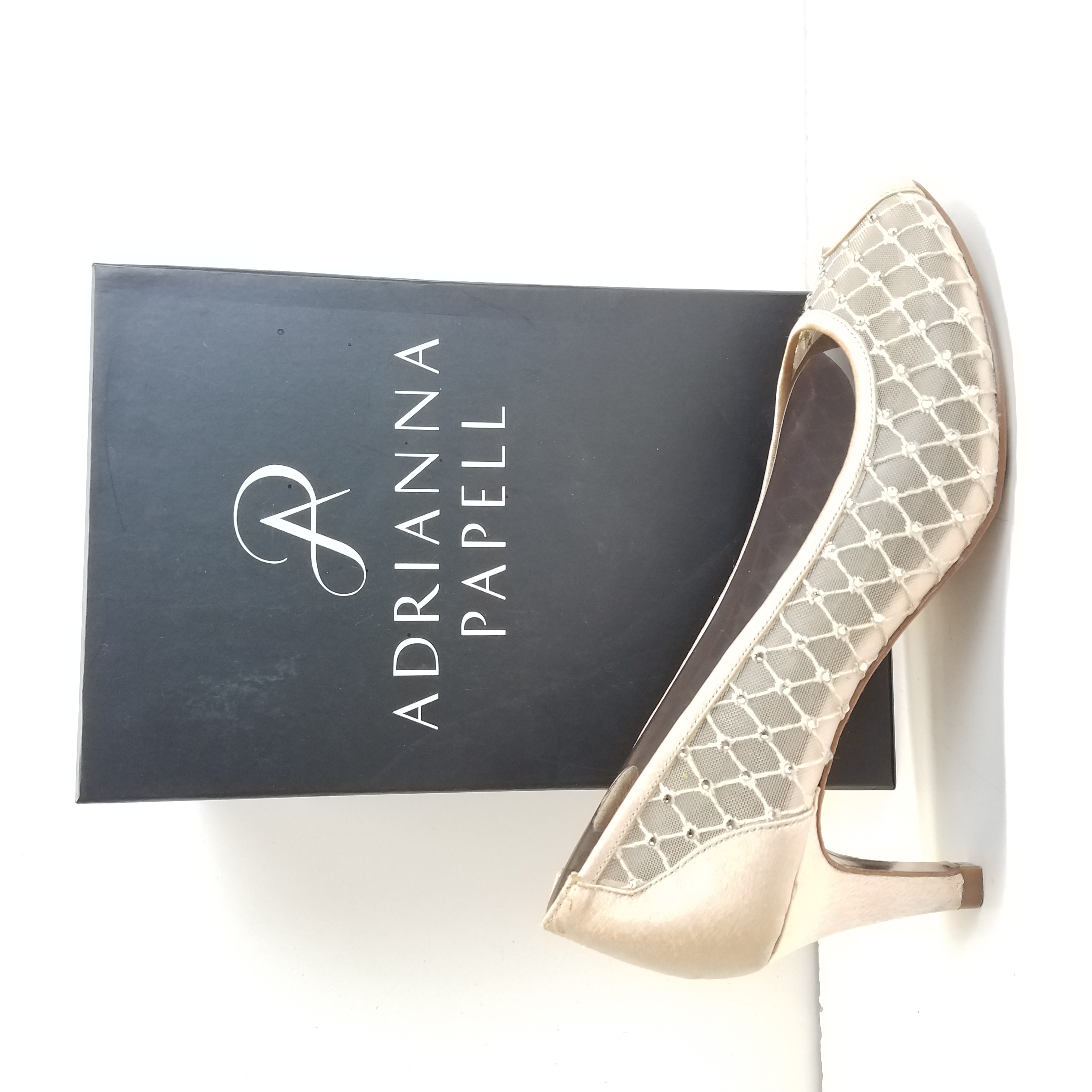 Buy the Adrianna Papell Women s Nude Peep Toe Pumps Size 7.5