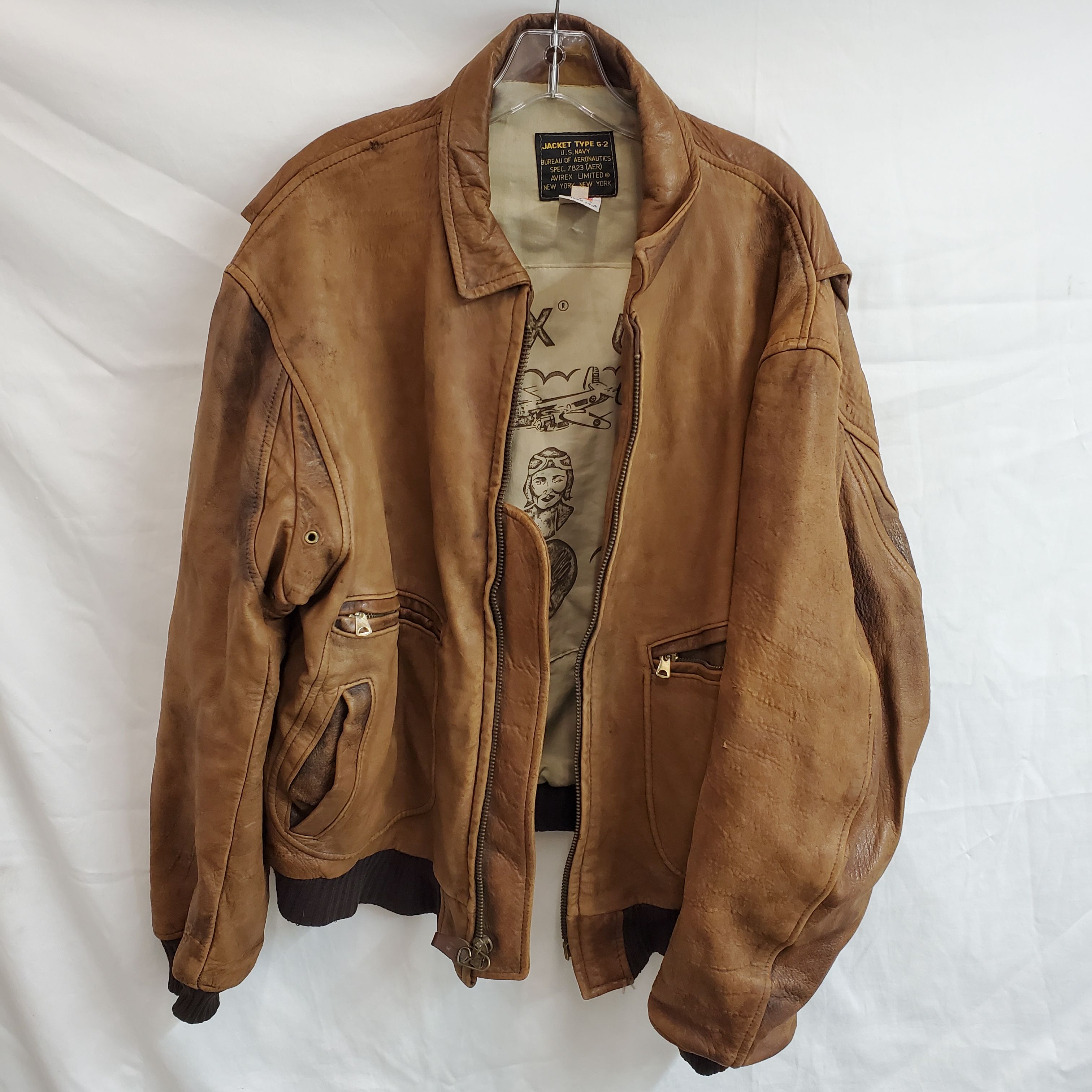 Buy the Vintage US Navy Avirex Full Zip Brown Leather G-2 Jacket