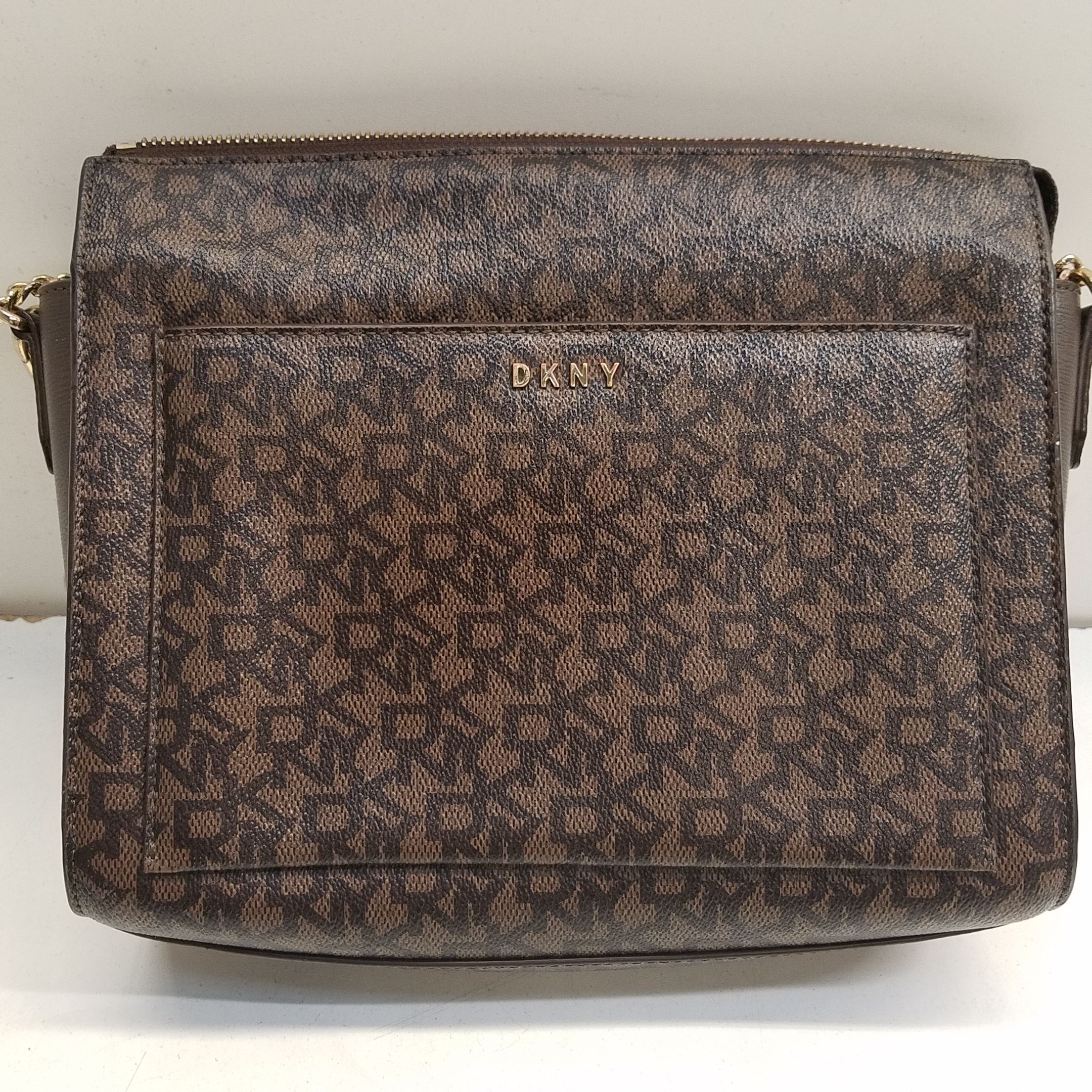 Buy the DKNY Monogrammed Crossbody Bag Brown | GoodwillFinds