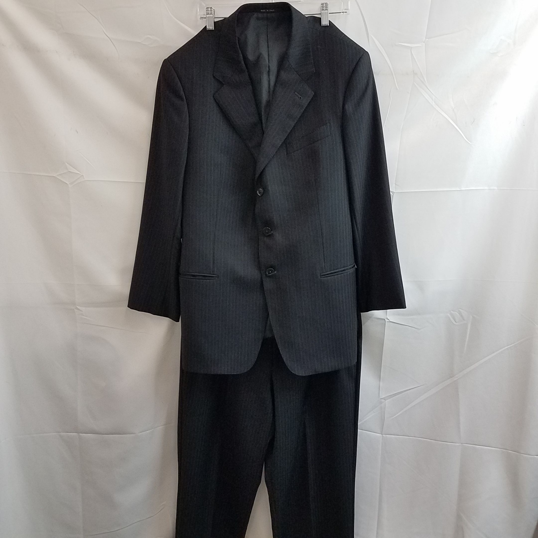 Buy the Black Striped Armani Collezioni 2 Piece Suit Size 44R