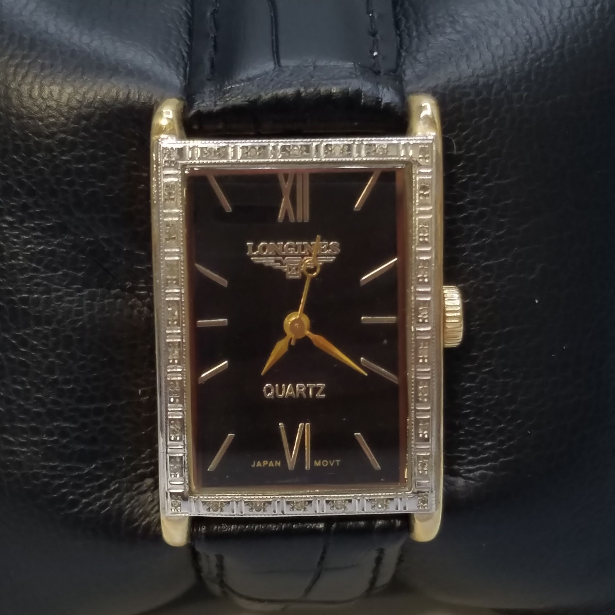 Buy the Longines 14K Gold Diamond Leather Vintage Watch 25.4g