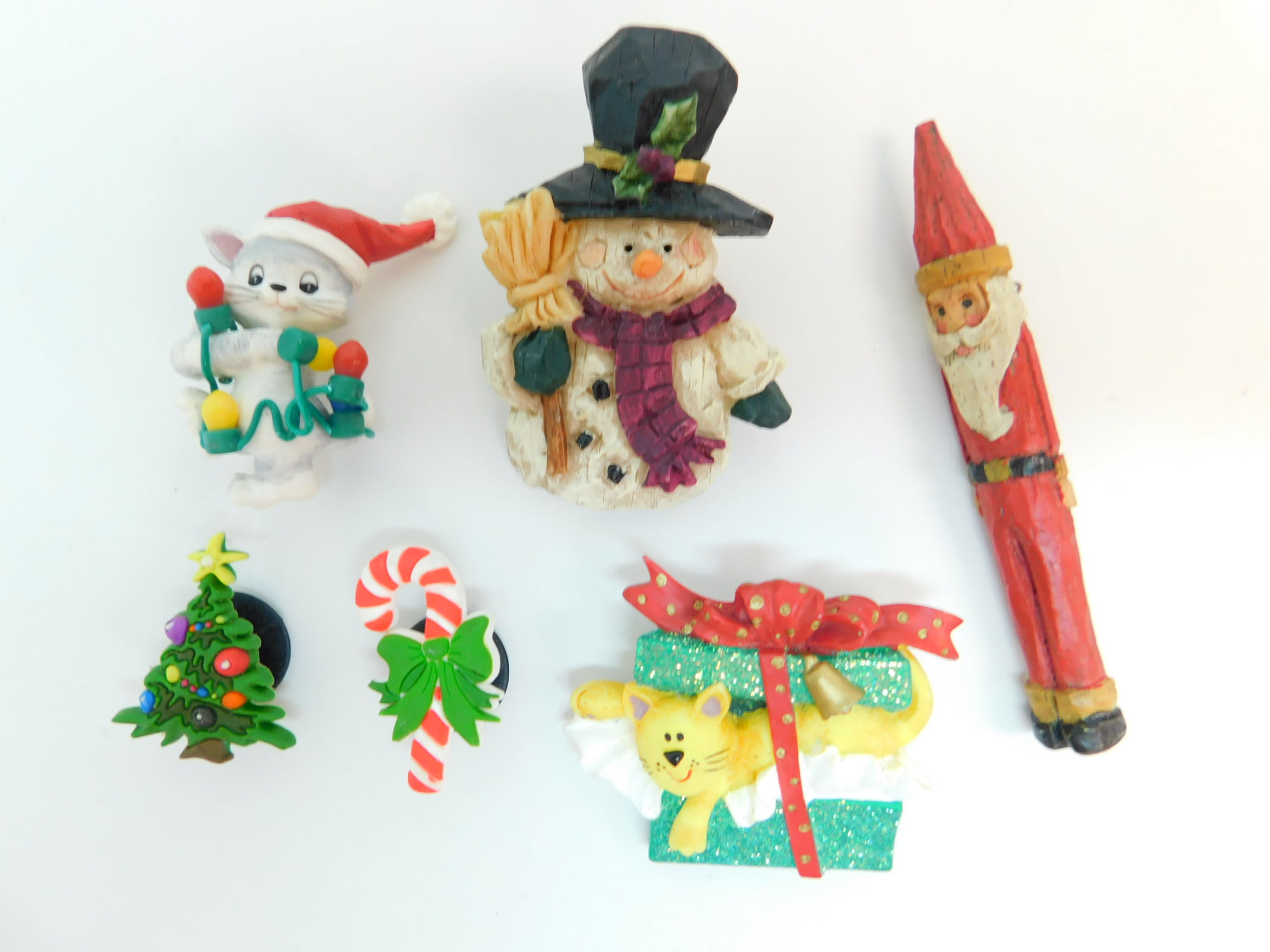 Buy the Artisan Christmas Cat Present Carved Wood Santa & Snowman ...