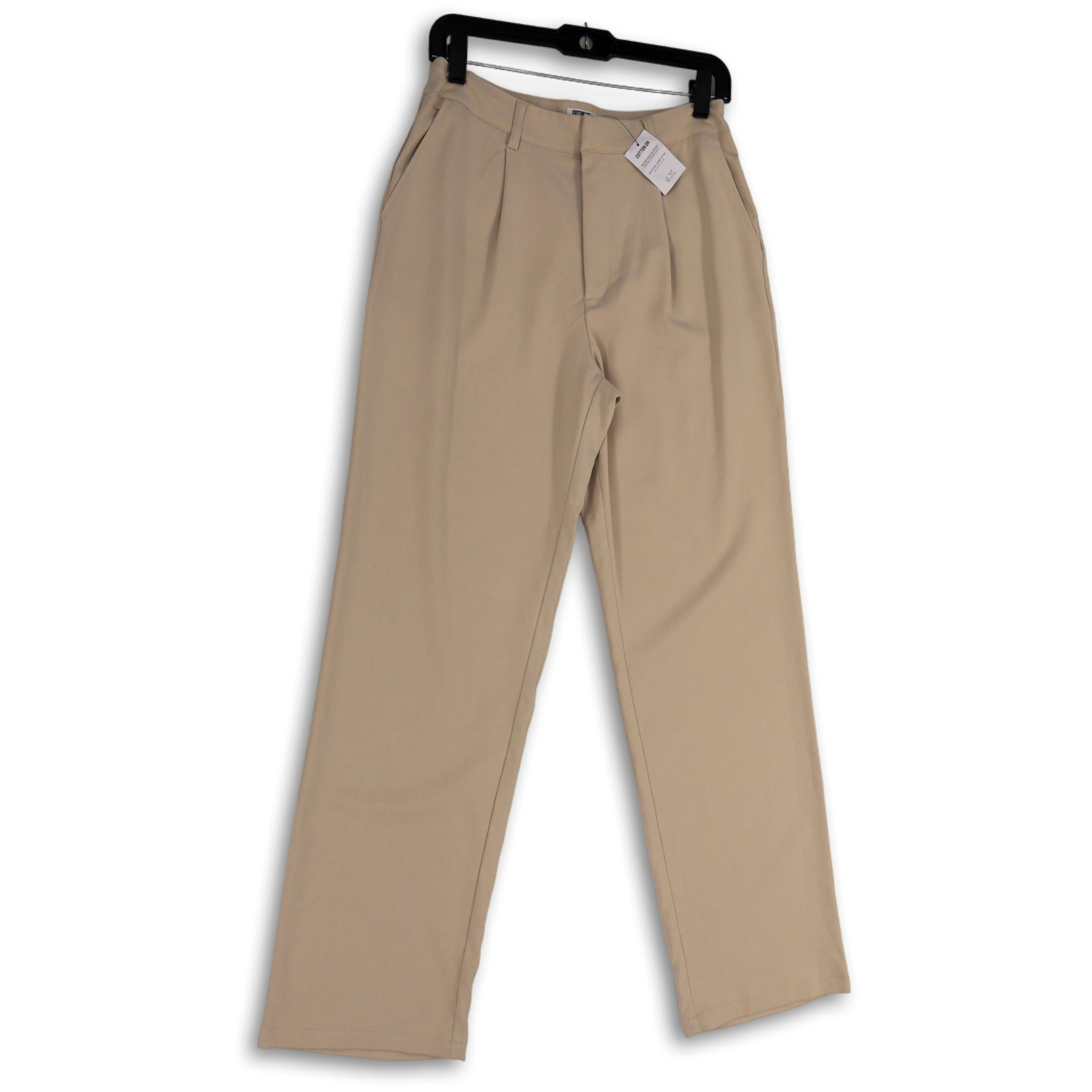 Buy the NWT Womens Beige Flat Front Slash Pockets Straight Leg Dress Pants  Size 6