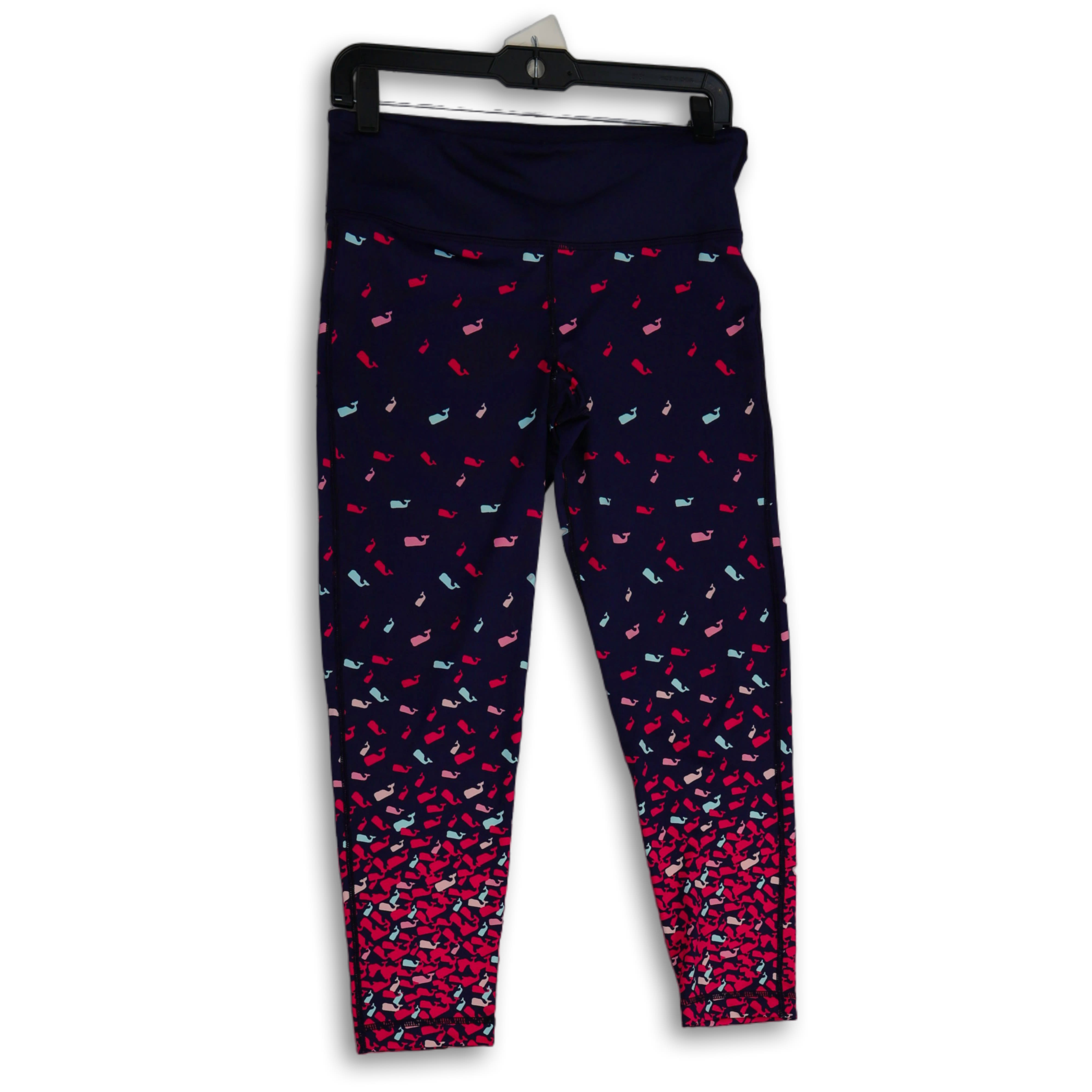 Buy the Womens Blue Pink Printed Elastic Waist Pull-On Ankle Leggings Size  Medium