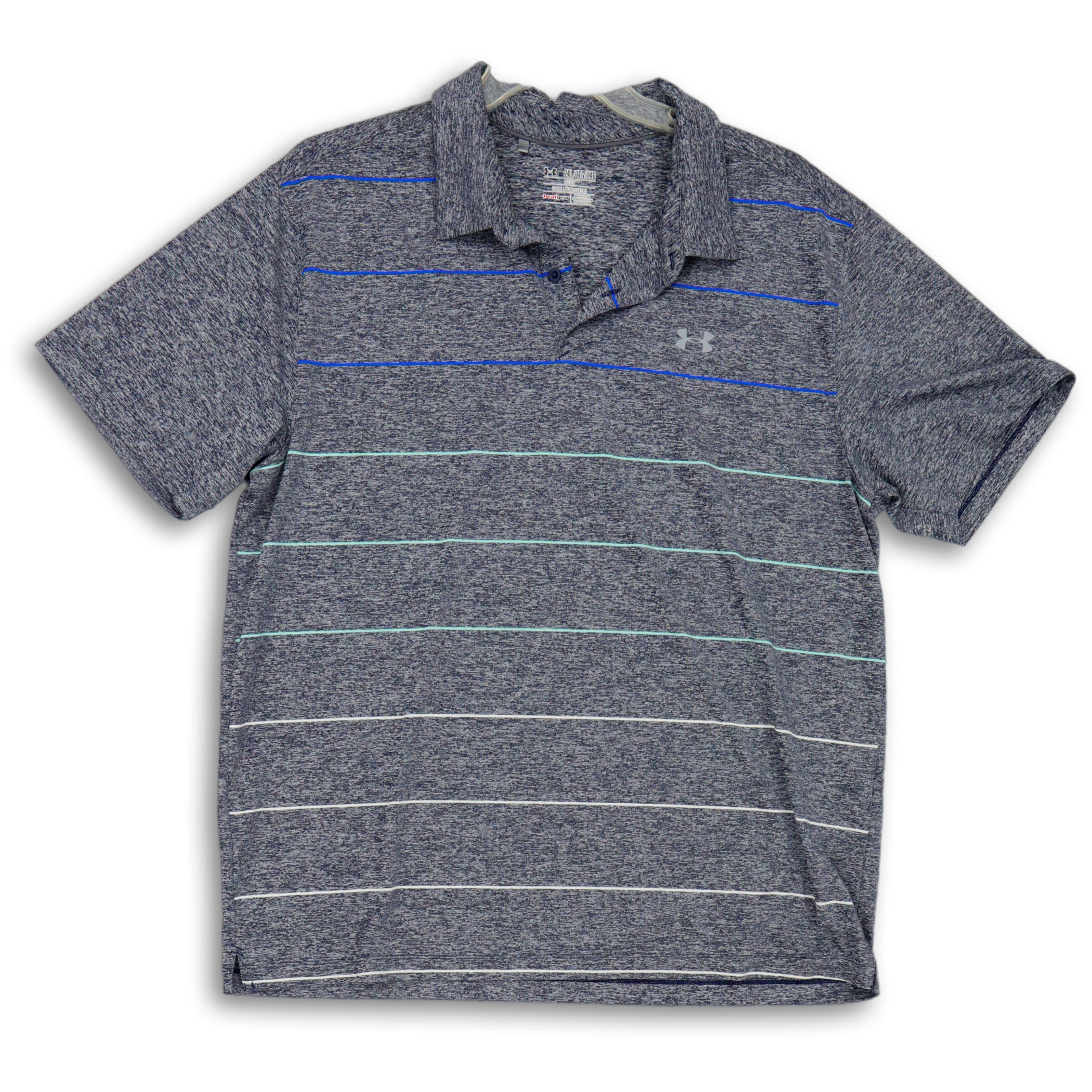 Buy the Mens Blue Gray Striped Heatgear Loose Fit Short Sleeve