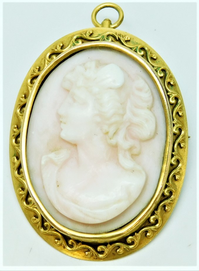 Buy the ATQ 14K Yellow Gold Carved Shell Cameo Brooch Pendant 10.0g ...